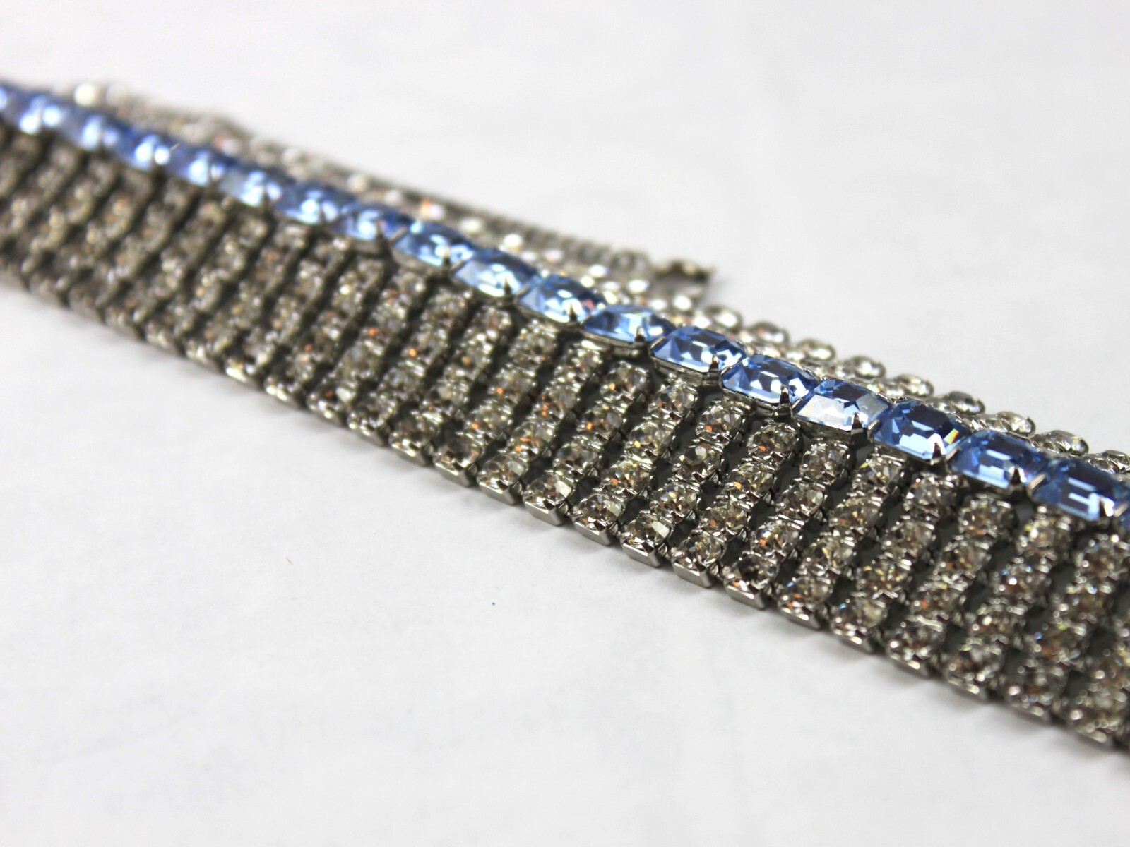 Rhinestone Bracelet Cuff Nine Row Emerald and Round Cut Rhodium Plate
