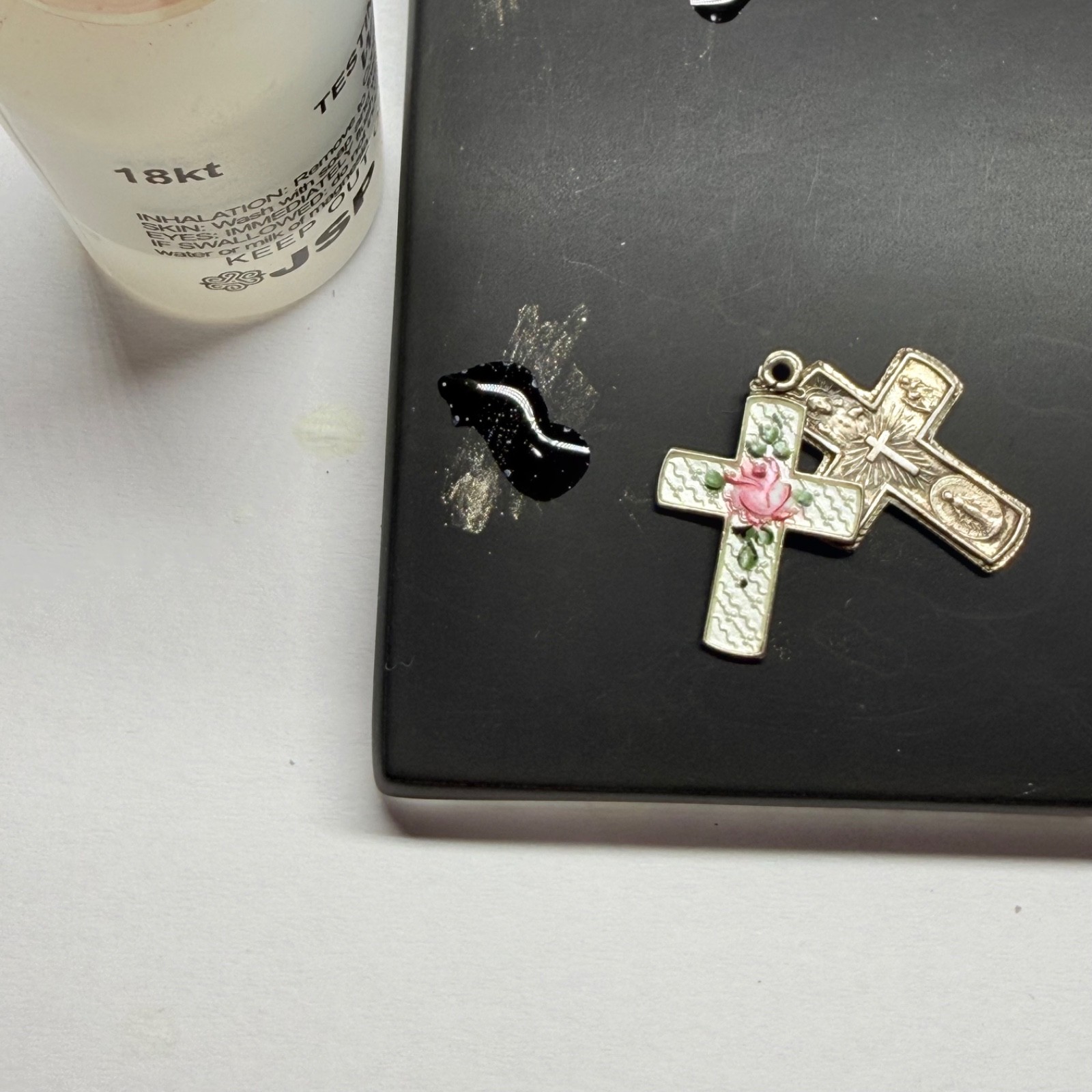 Vintage Possibly Antique Silver Guilloche Slider Rose Cross Necklace Pendant
