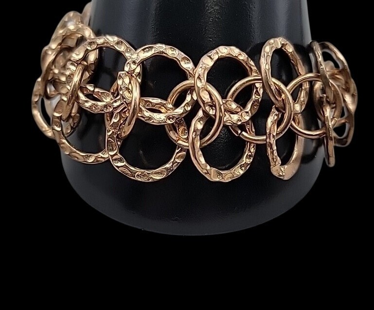 Vintage Hammered Copper Tone Double Link Bracelet 8″