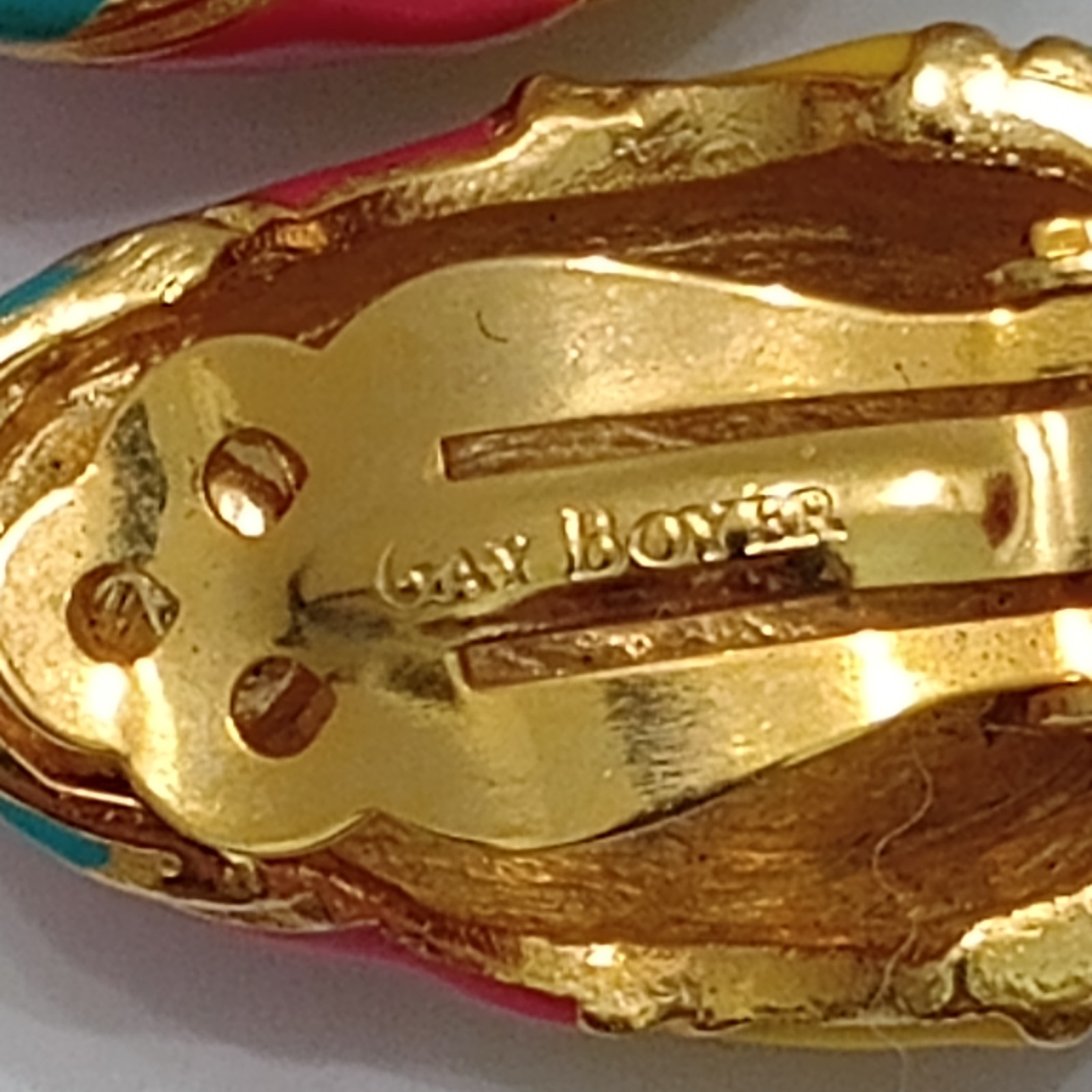 Gay Boyer Clip On Earrings Neon Pink Yellow Green Enamel Gold Tone easter