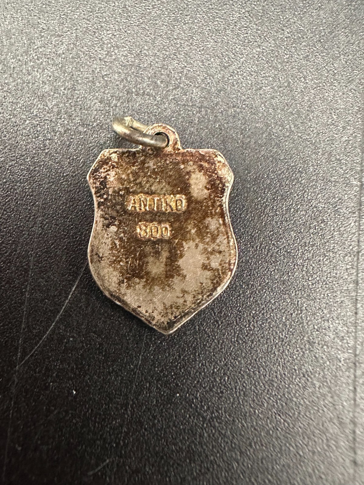 VINTAGE ENAMEL MADRID SPAIN SHIELD CHARM ESPANA COAT OF ARMS Marked 800 1cm