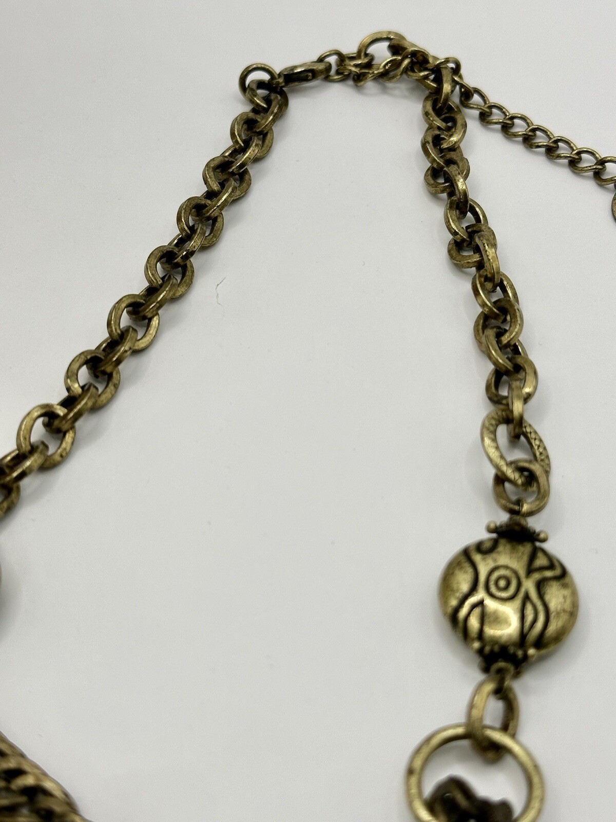 CG Antique Gold Tone Necklace With Brown Acrylic Beaded Pendant 20 Inches.