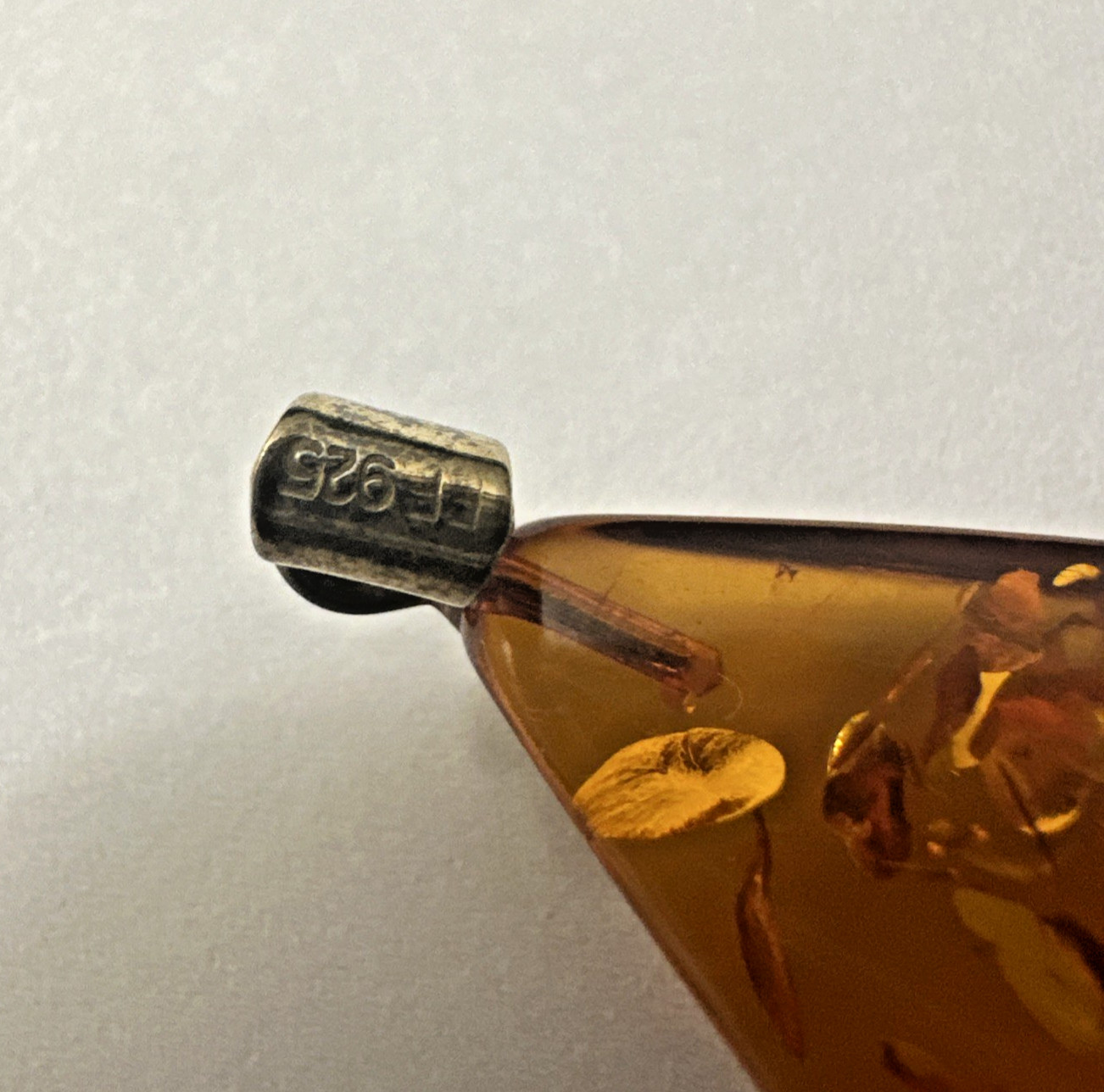 Vintage Baltic Amber Pendant Teardrop 2 x 1″ Sterling Silver Bail Marked FF 925