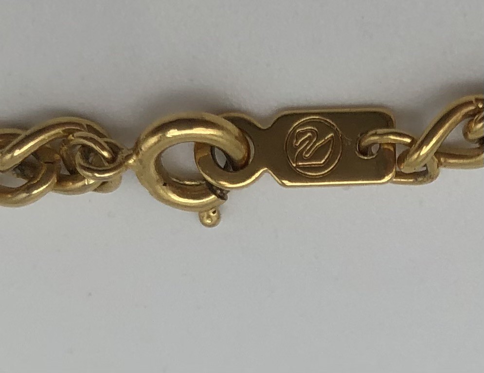 Vintage Swarovski Brand Clear Heart Charm Bracelet Goldtone 7″