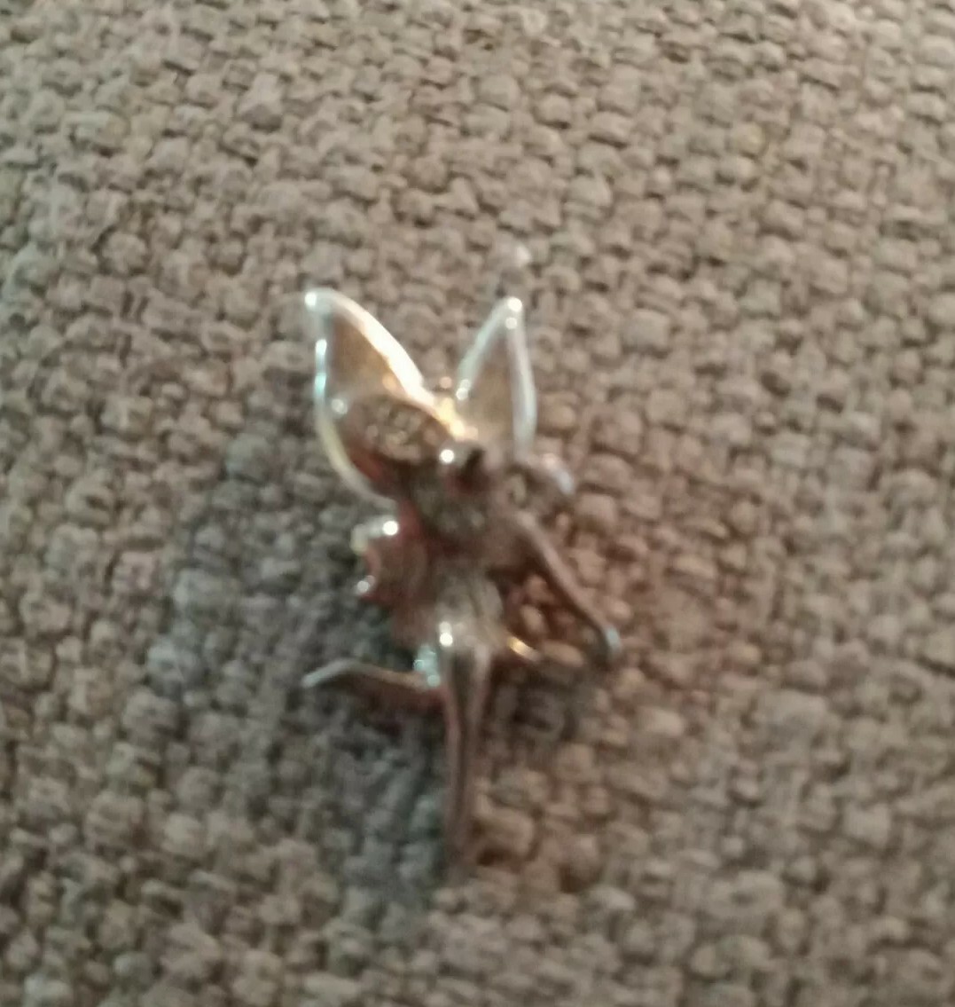 Vintage Dancing Girl Child Fairy Dress Pewter White Red Glass Metal Brooch Pin