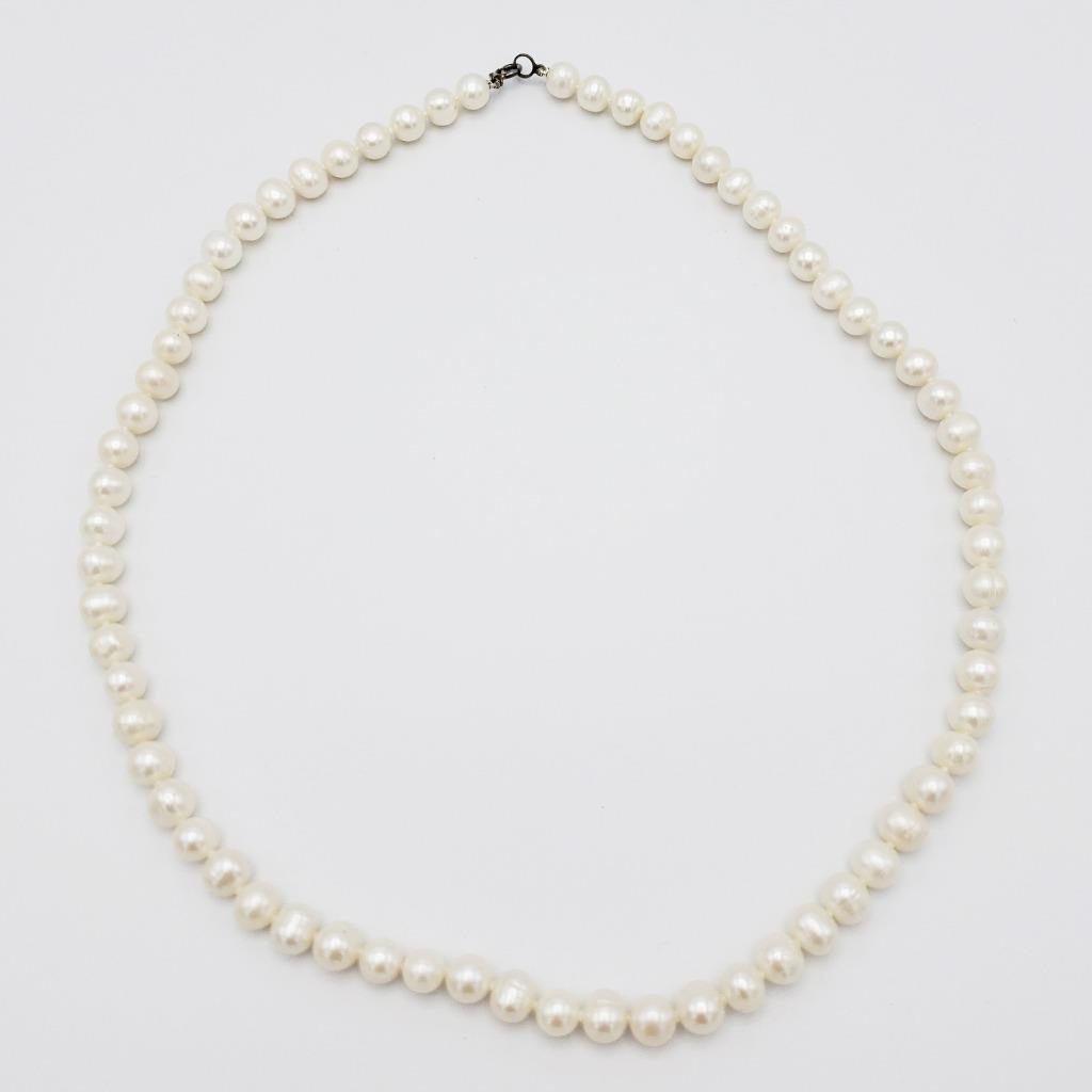 17.5” Strand Bright White Pearls 6mm Sterling Clasp