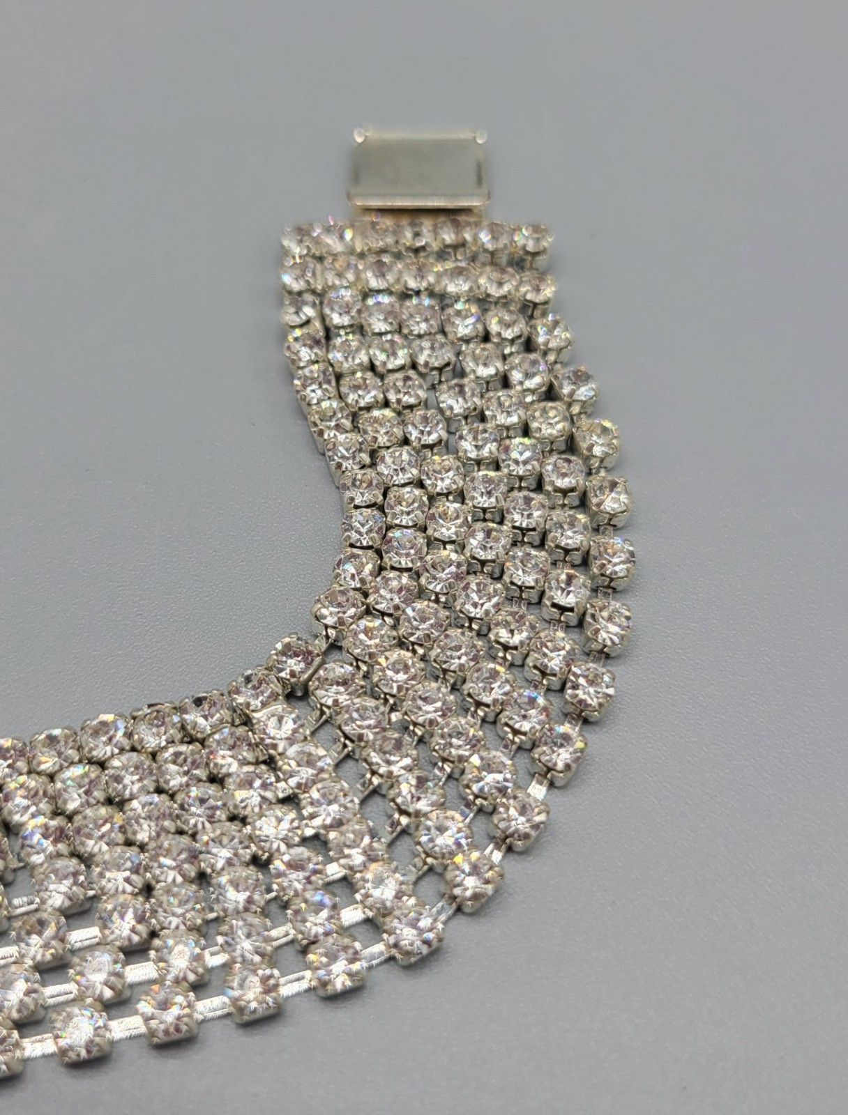 Vintage Silver Tone 7 Multi-strand Layered Clear Rhinestone Wrap Bracelet B1A