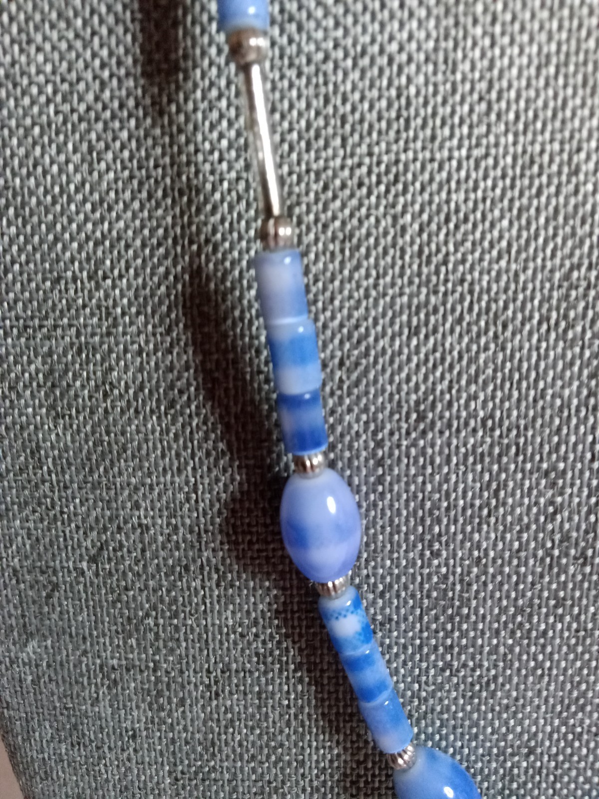 Lapis Lazuli Blue Beaded Glass Necklace 17″ Long with Silver Spacer Beads