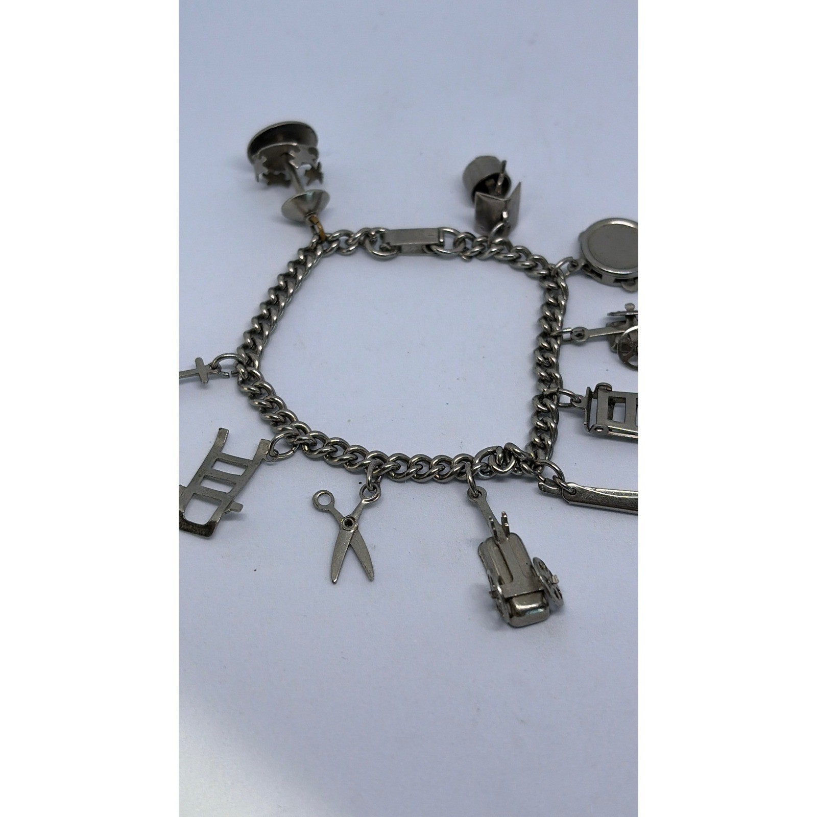 Vintage Bracelet Articulated Wheelbarrow Ladder Wagon Well Novelty Whimsical