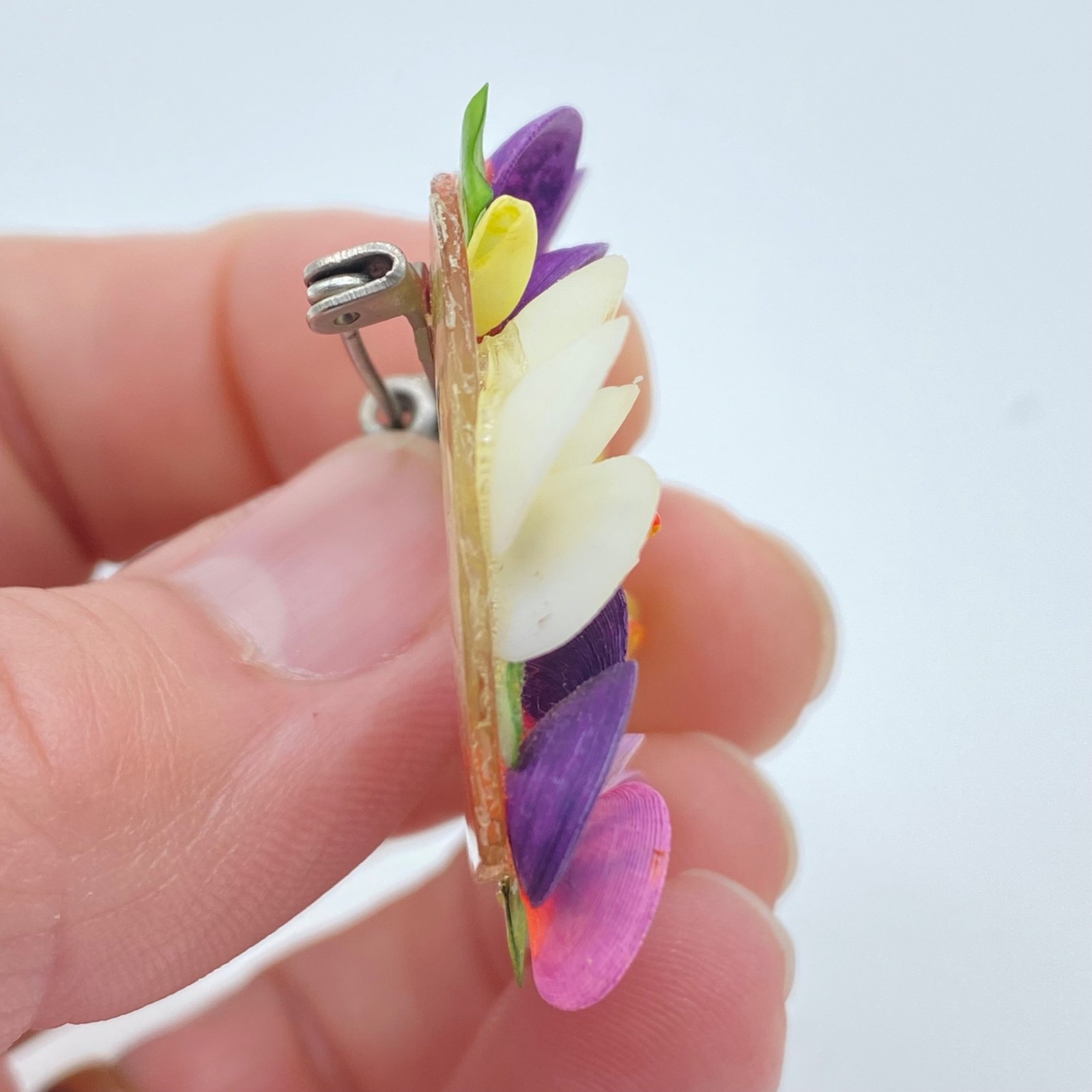 Vintage Shell Pansy Brooch Spring Multi Color Hand Painted Pastel