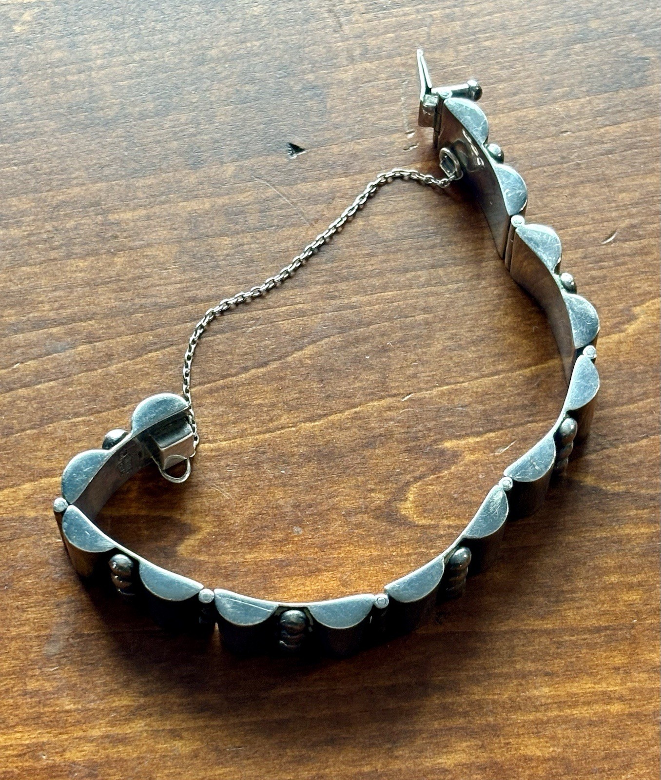 Vintage Higher Quality Taxco Bracelet W/Safety Chain ((Amazing Patina)) 7.25”