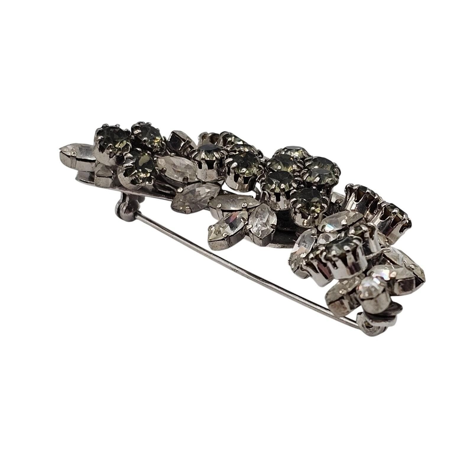 Vtg Schoffel & Co. Austrian Crystal Statement Brooch Green Gray Pin Floral Pin