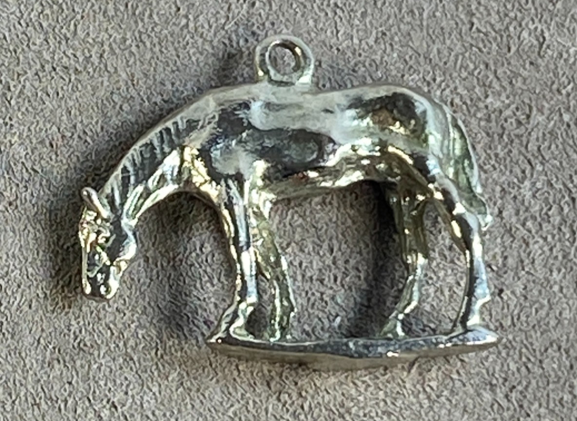 Equestrian Horse Charm Sterling Silver 3D Pendant 3.58G Vintage
