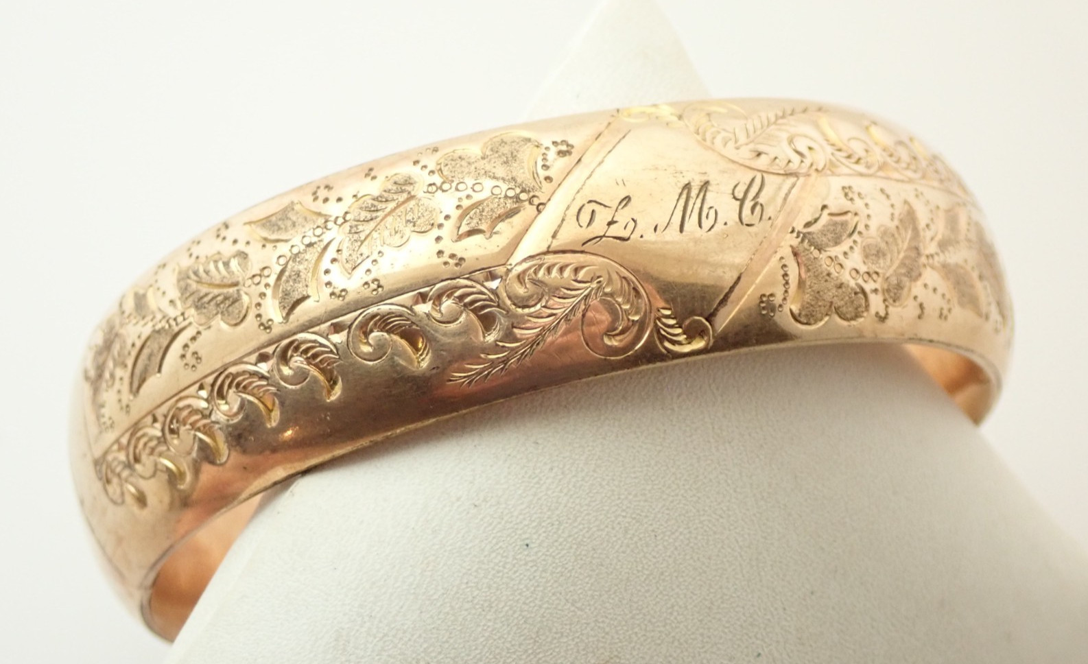 Antique Victorian Signed JMF Co Gold Filled Estate 3/4″ Bangle Bracelet 40 grams