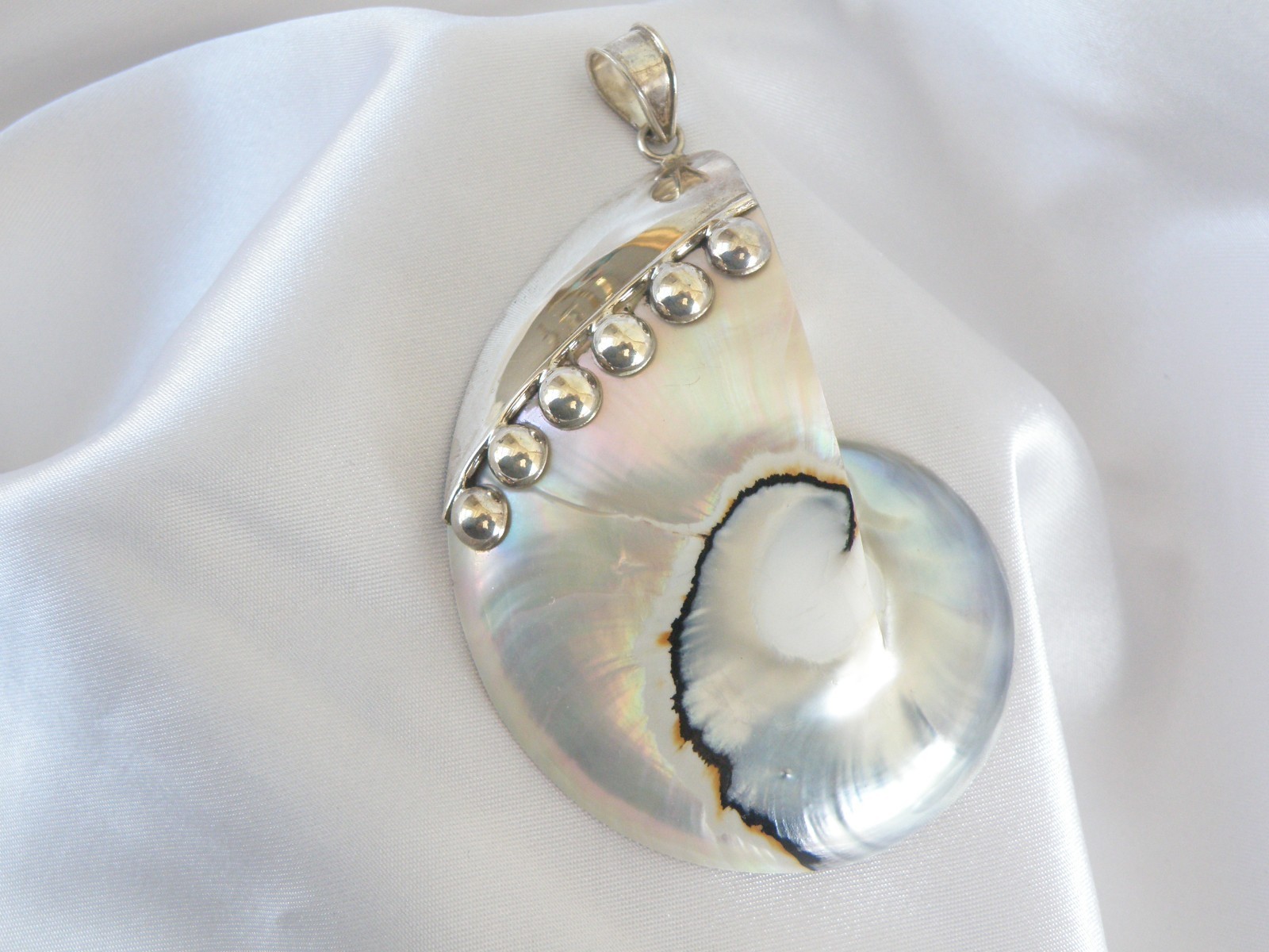 Huge Sterling Silver 925 Nautilus Shell Statement Pendant