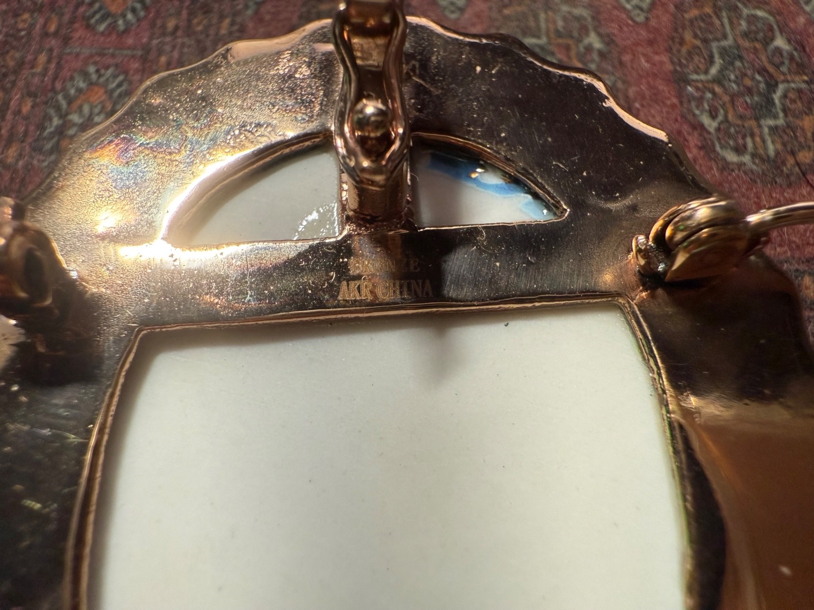 AMY KAHN RUSSEL SIGNED BRONZE ENAMEL STONE STATEMENT PENDANT BROOCH ROSE GOLD