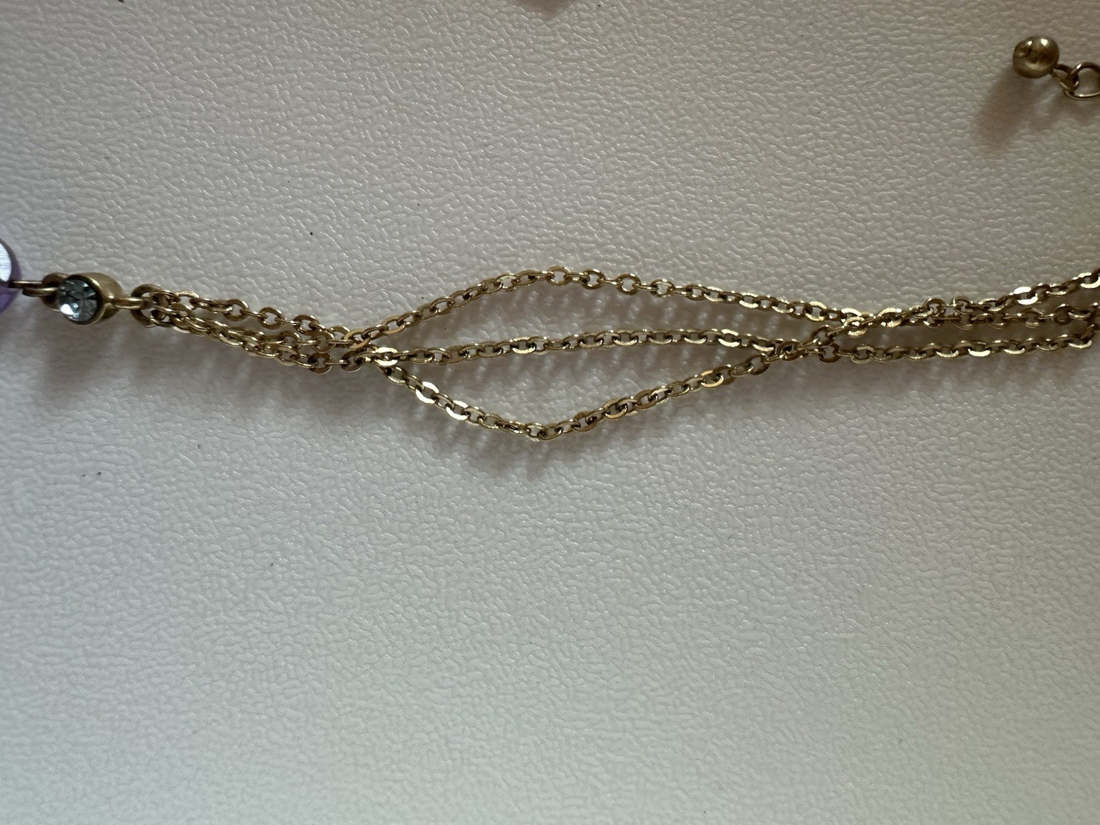 Vintage Light Purple And Blue Acrylic Pendants On Gold Tone Multi Strand Chain