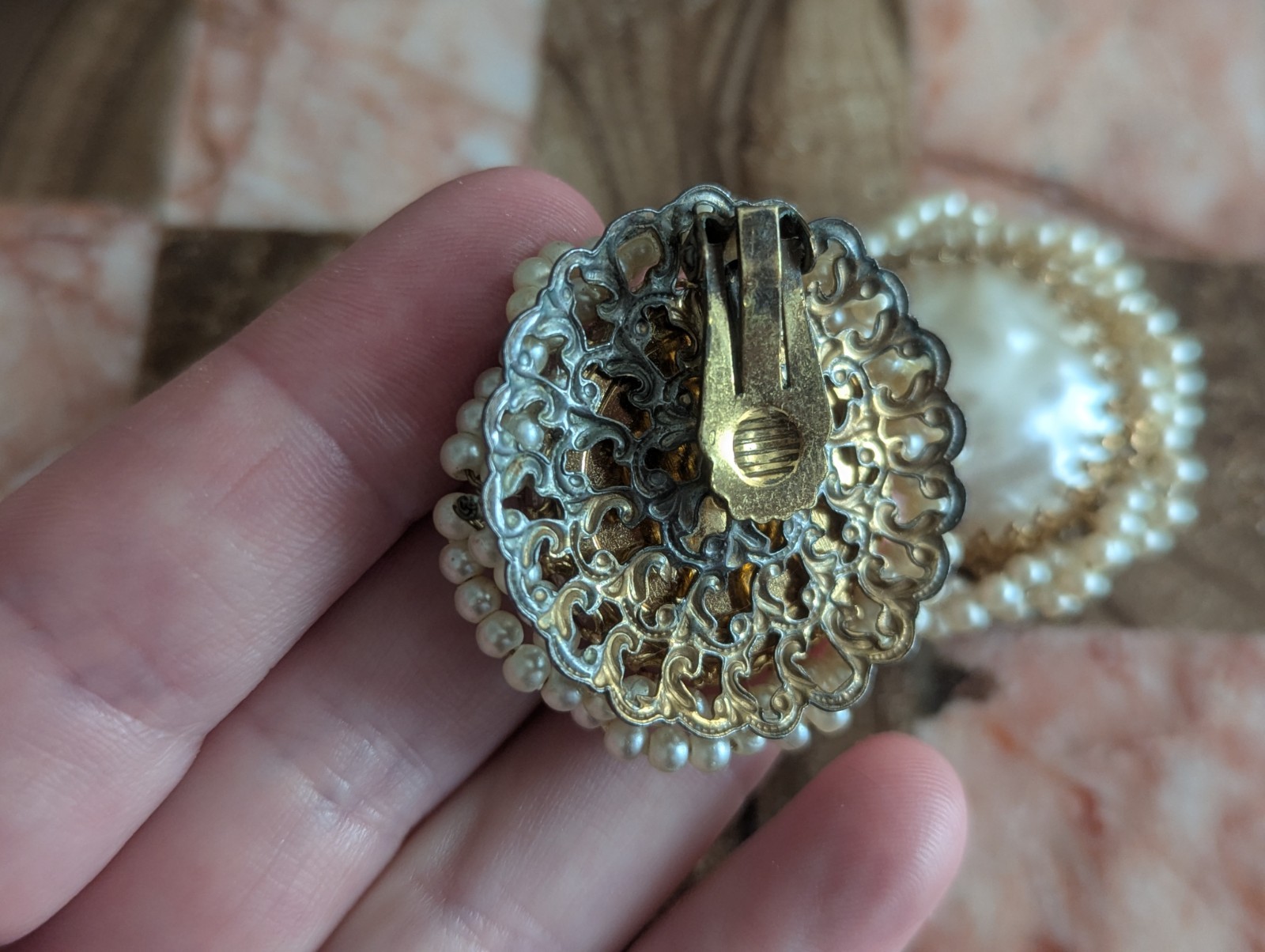 Miriam Haskell Large Pearl Ornate Cluster Statement Art Earrings Vtg Jewelry