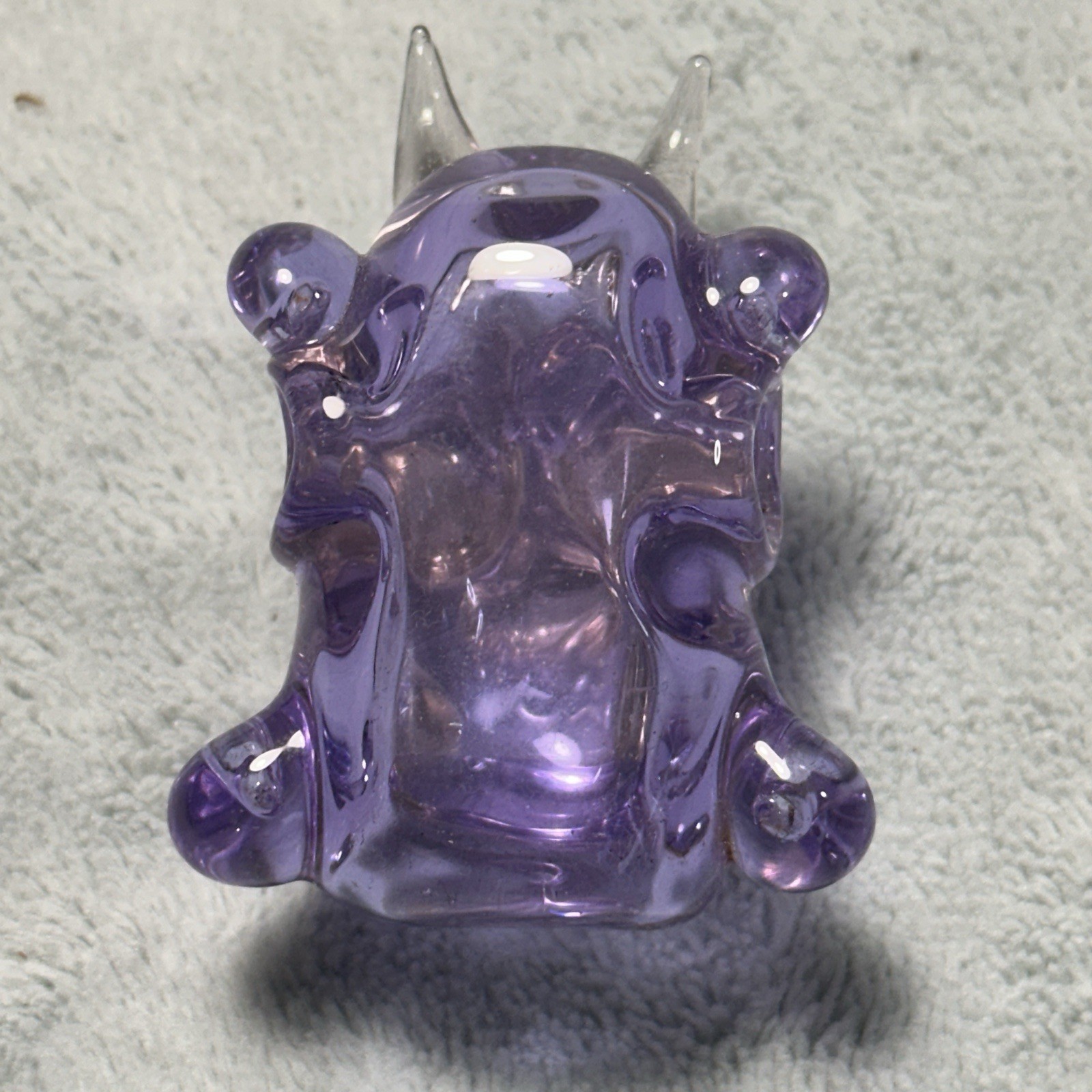 Y2k 2000s Hand Blown Glass Art Deco Demon Monster Head Pendant Necklace 2×1.5