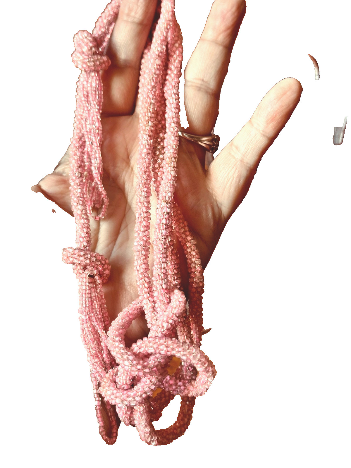 Vintage Circa: 1920s Pink European Glass Seed Bead Tassel Necklace WATCH VIDEO!