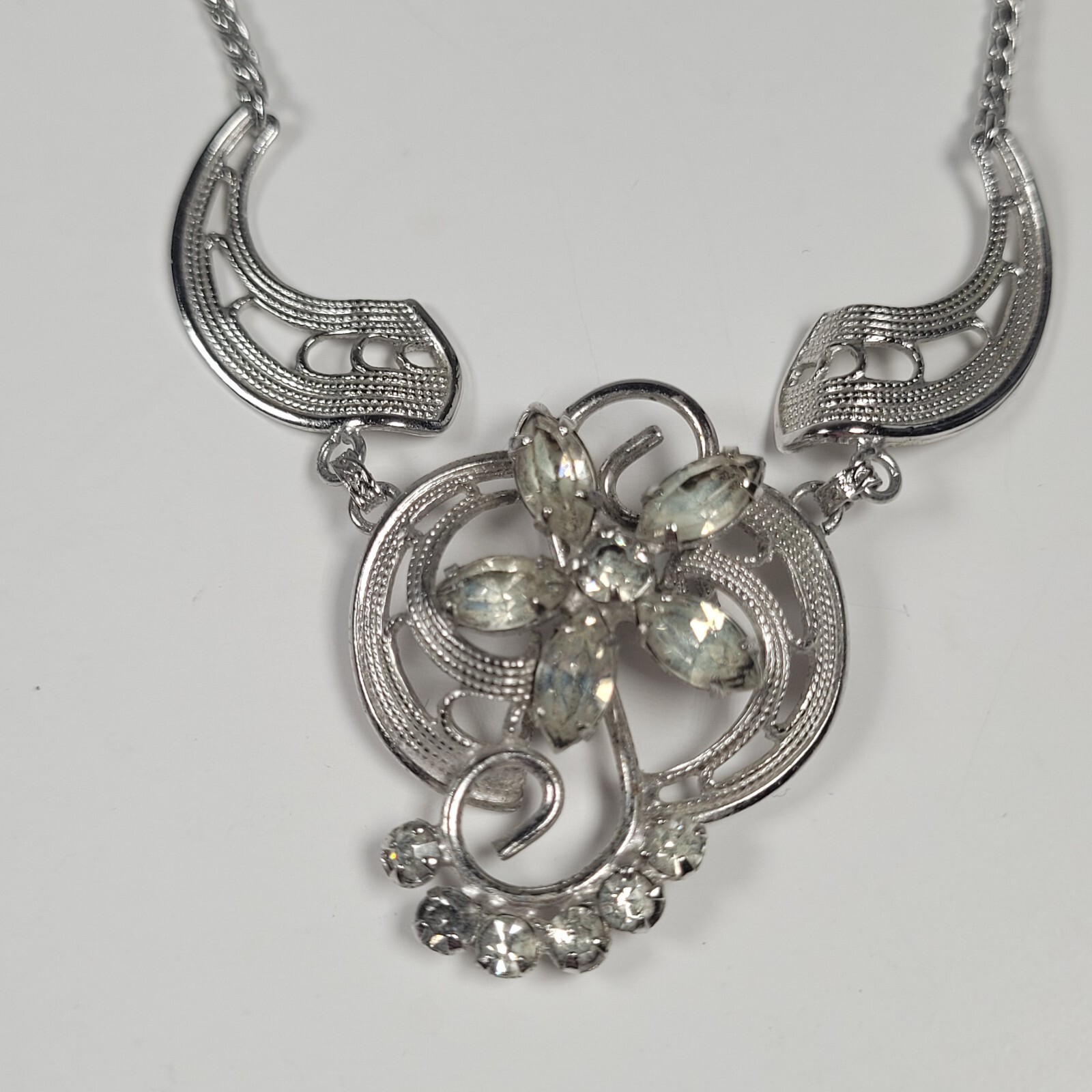 Choker Necklace Lot of 2 Silver Tone with White or Clear Rhinestones Vintage
