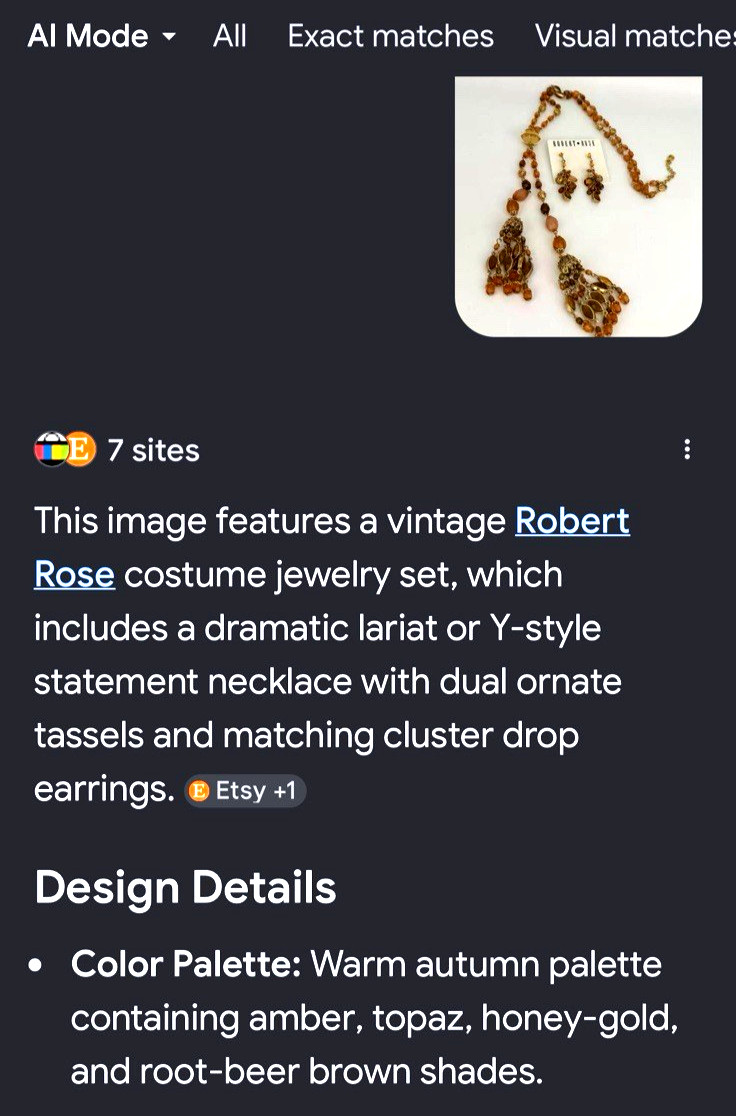 Vintage Robert Rose Gold Tone Amber Honey Beaded Lariat Style Pendant Necklace