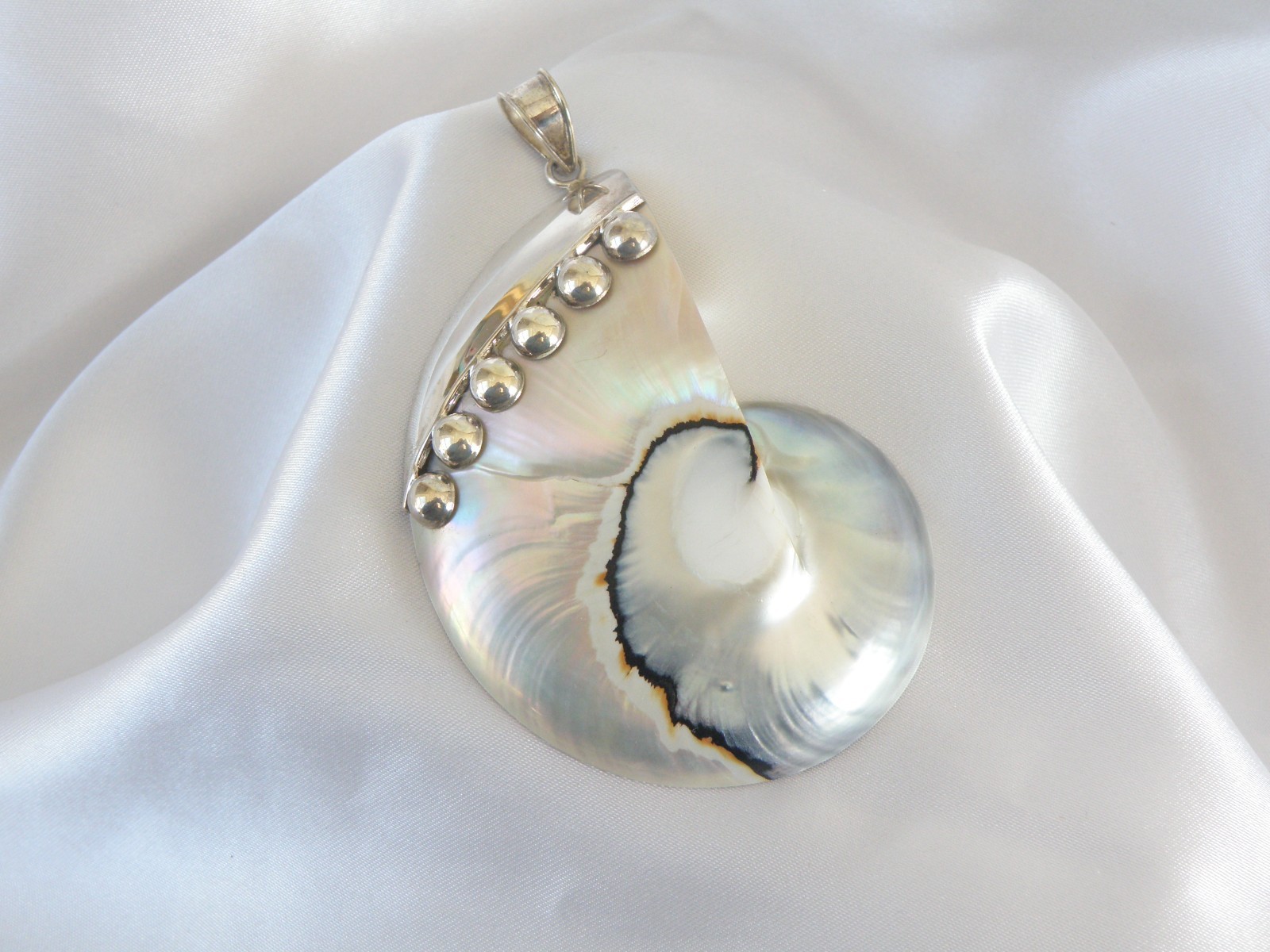 Huge Sterling Silver 925 Nautilus Shell Statement Pendant