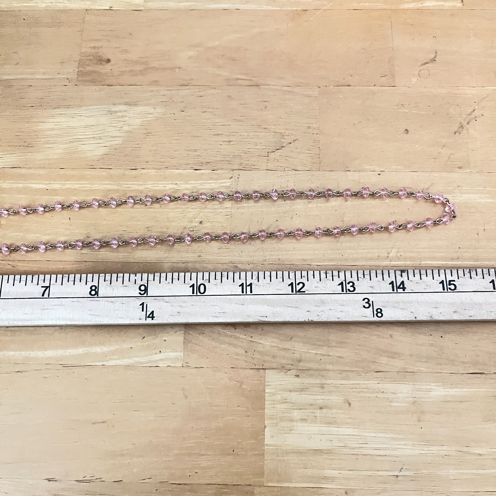 Vintage Y2K Pink Faceted Crystal Beaded Rosary Style Chain Necklace Gold Tone