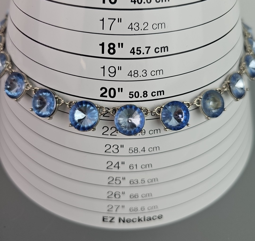 Vintage Light Blue Necklace Faceted Prong Acrylic Stone Silver Tone 20 inch Read