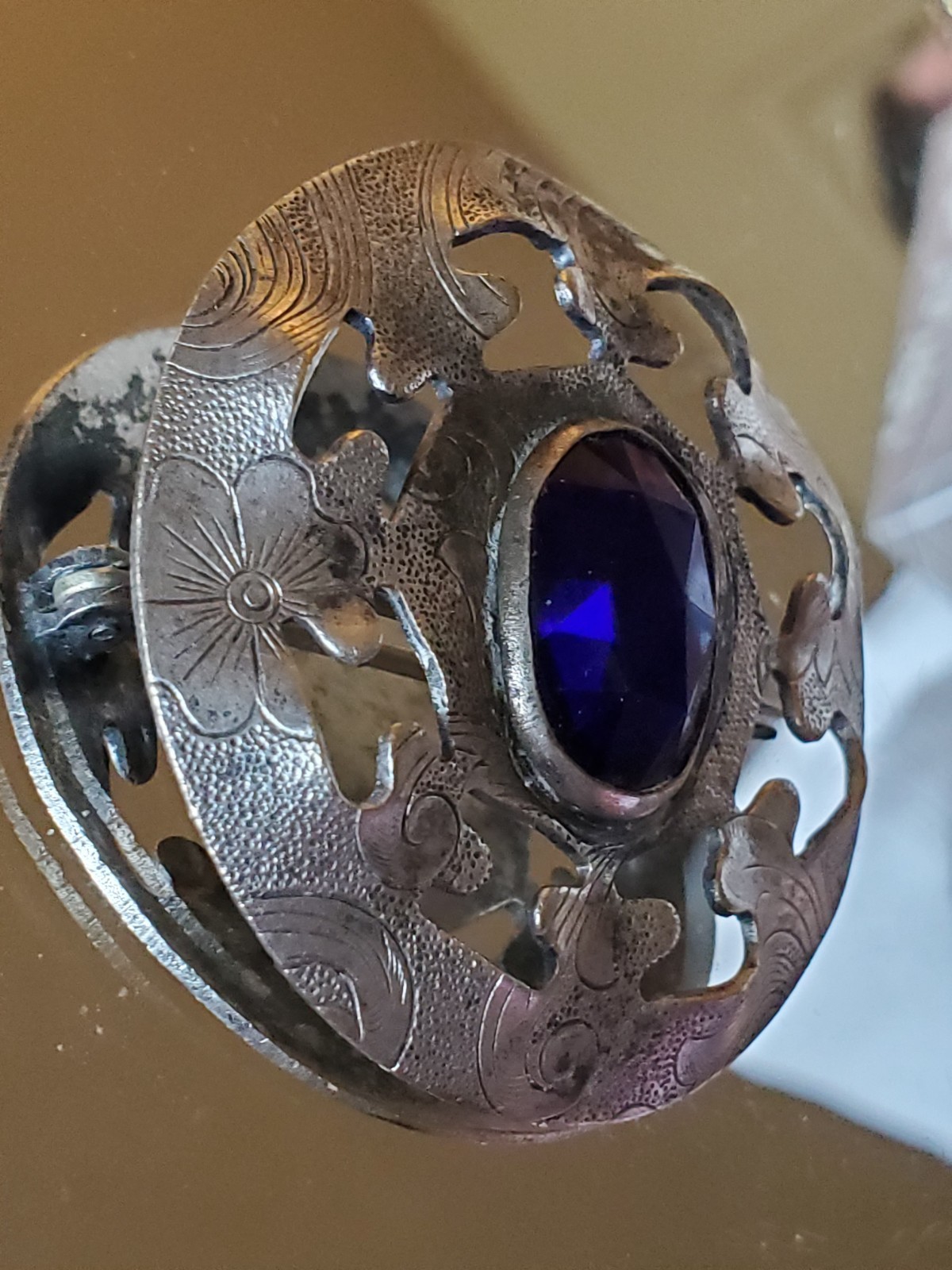 Antique Violet Blue Brooch, vintage pin / jewelry, old, Victorian ?