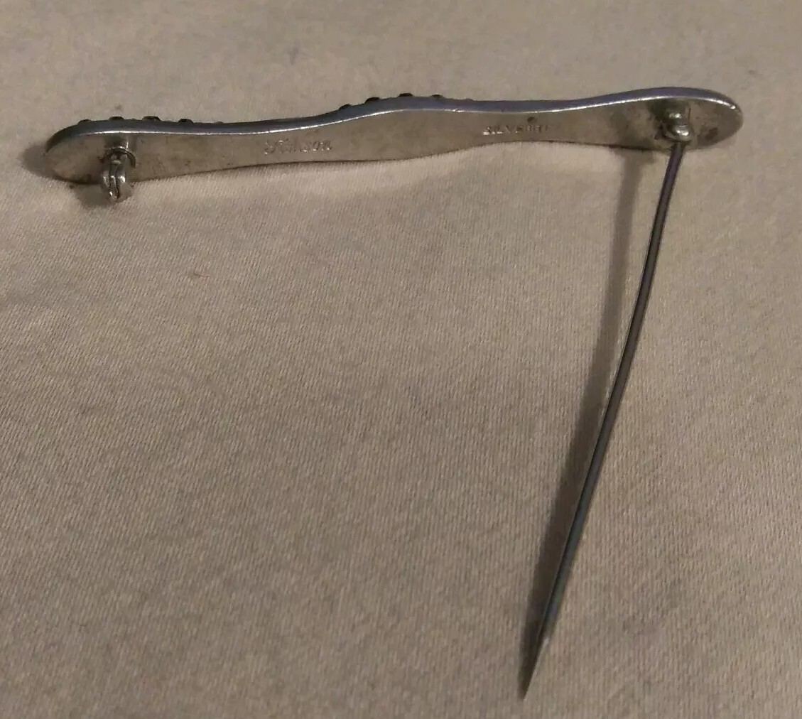 Antique 1920s Fishson Silverite Bar Pin Brooch Gorgeous Vintage Costume Jewelry