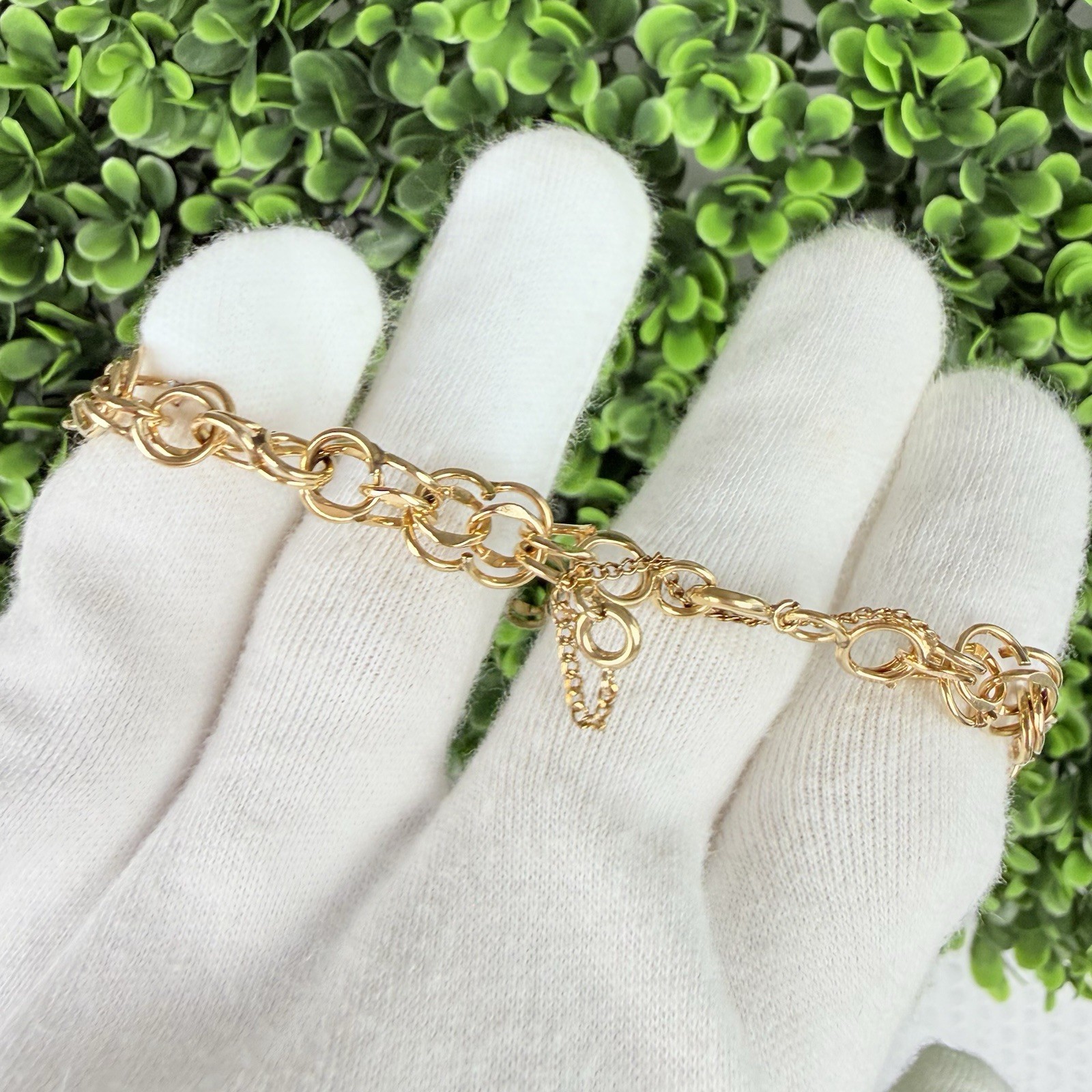 Vintage 12K Gold Filled Double Link Starter Chain Charm Bracelet Approx. 8”