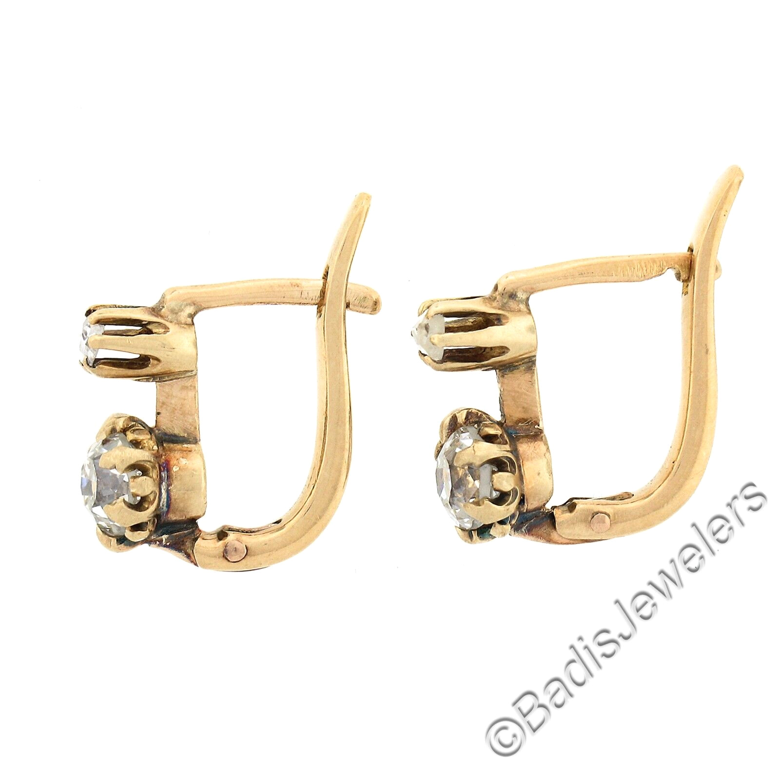Antique Victorian Gold 1.10ctw GIA Prong Old European Diamond Drop Earrings