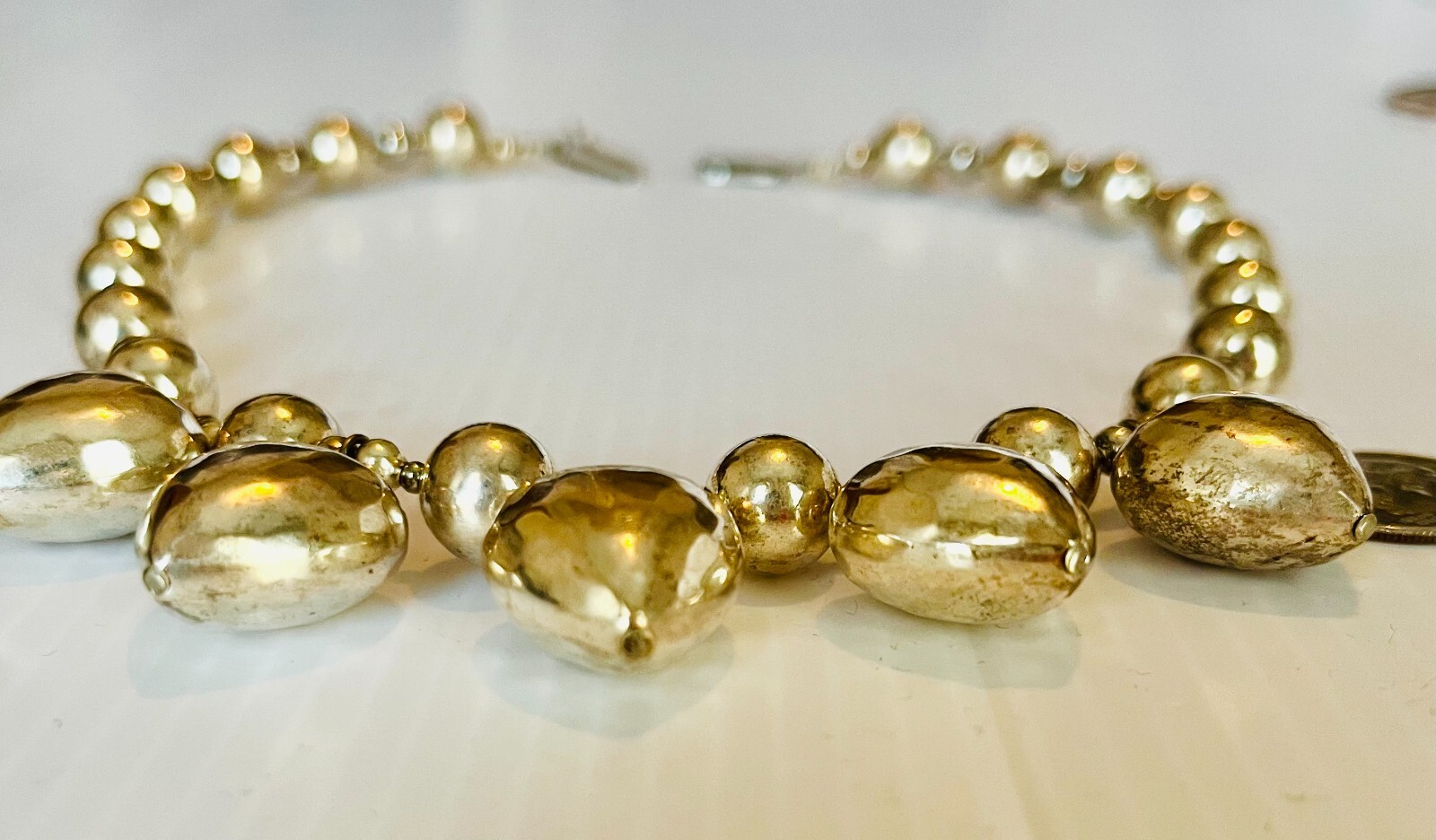 Vintage 1980s Puffy Hearts Beaded Station Silver Tone 16″ Necklace