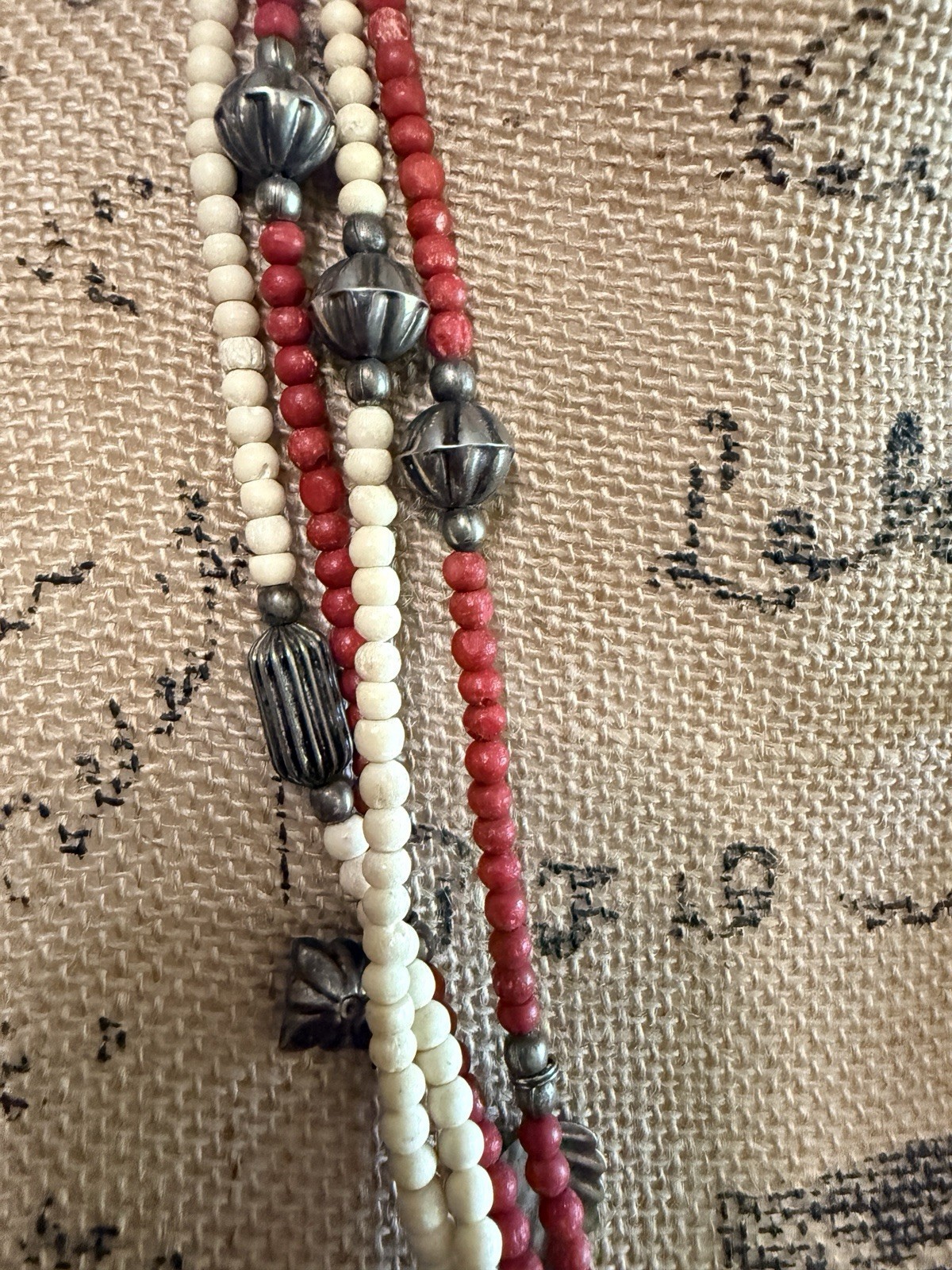Vintage Silver Tone Ribbed Bead Necklace Chunky Boho Southwest Style