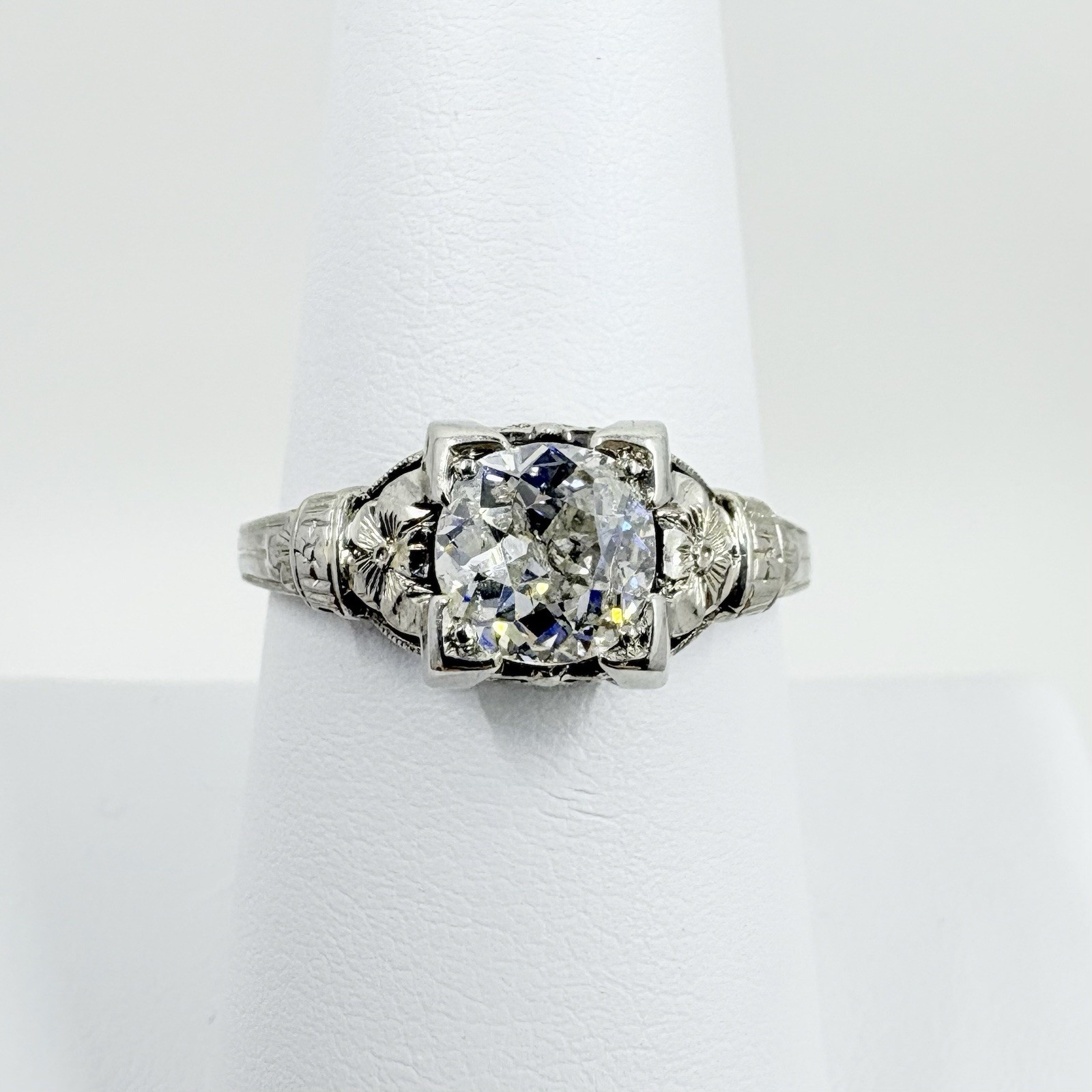 Antique 18k White Gold 0.65ct BELAIS Old European Cut Diamond Engagement Ring