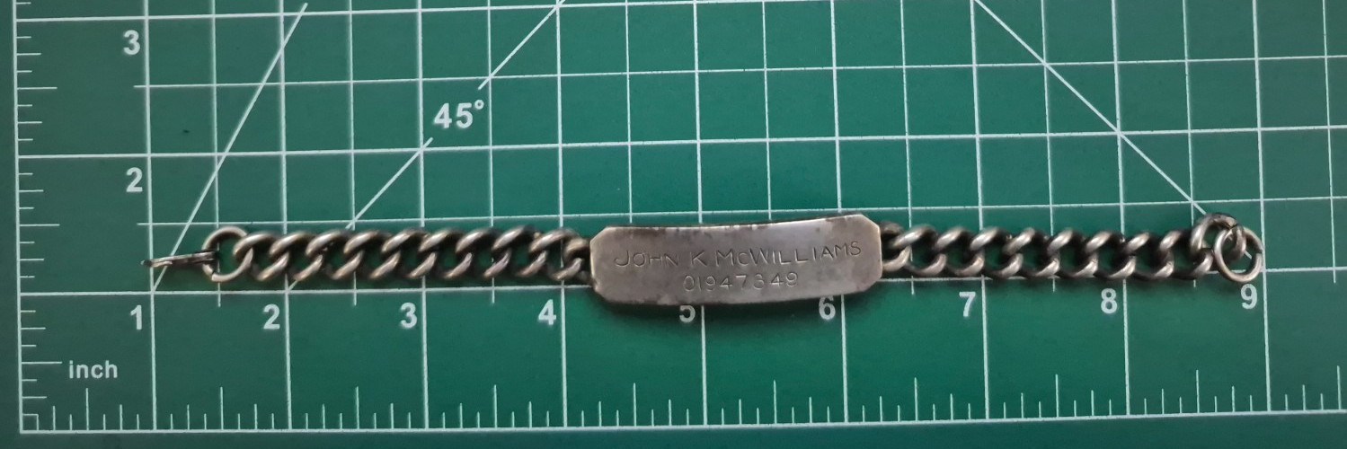 Vintage 1930s-1950s Sterling Silver Military ID Bracelet Curb Chain