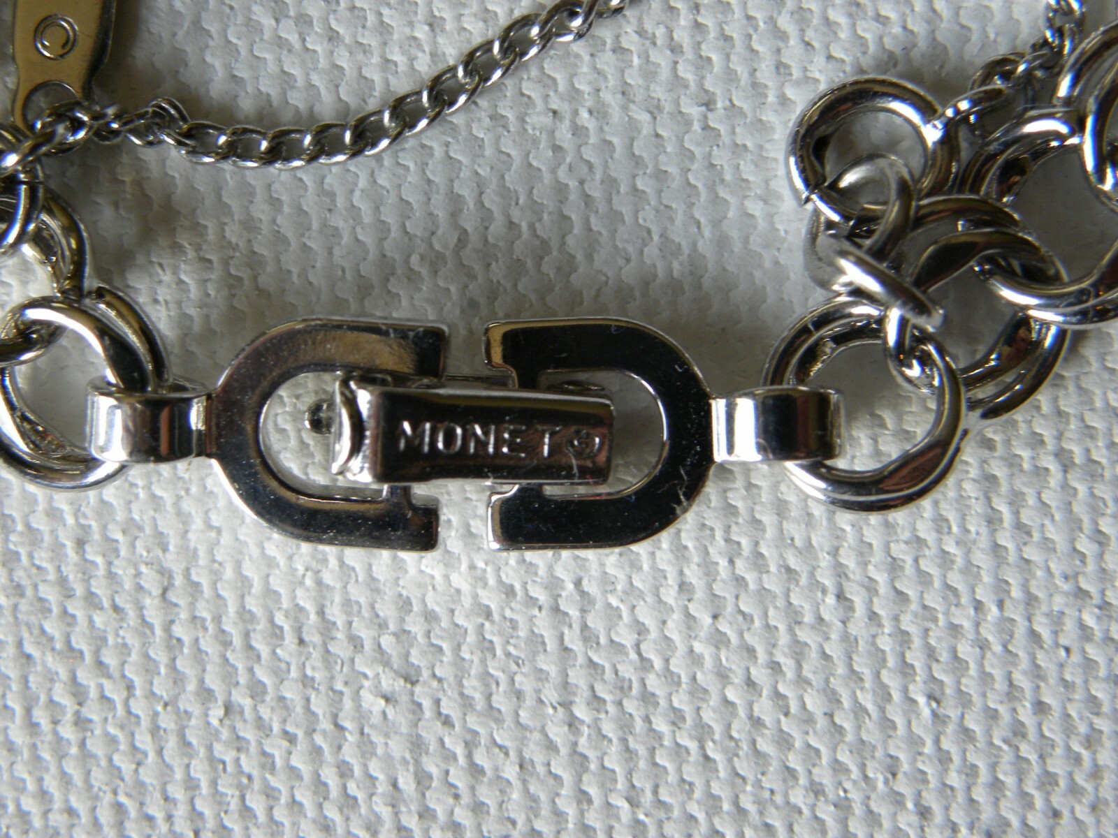 MONET Starter Charm Bracelet Double Link Silver Tone 7 1/8 Inch Safety Chain Vtg