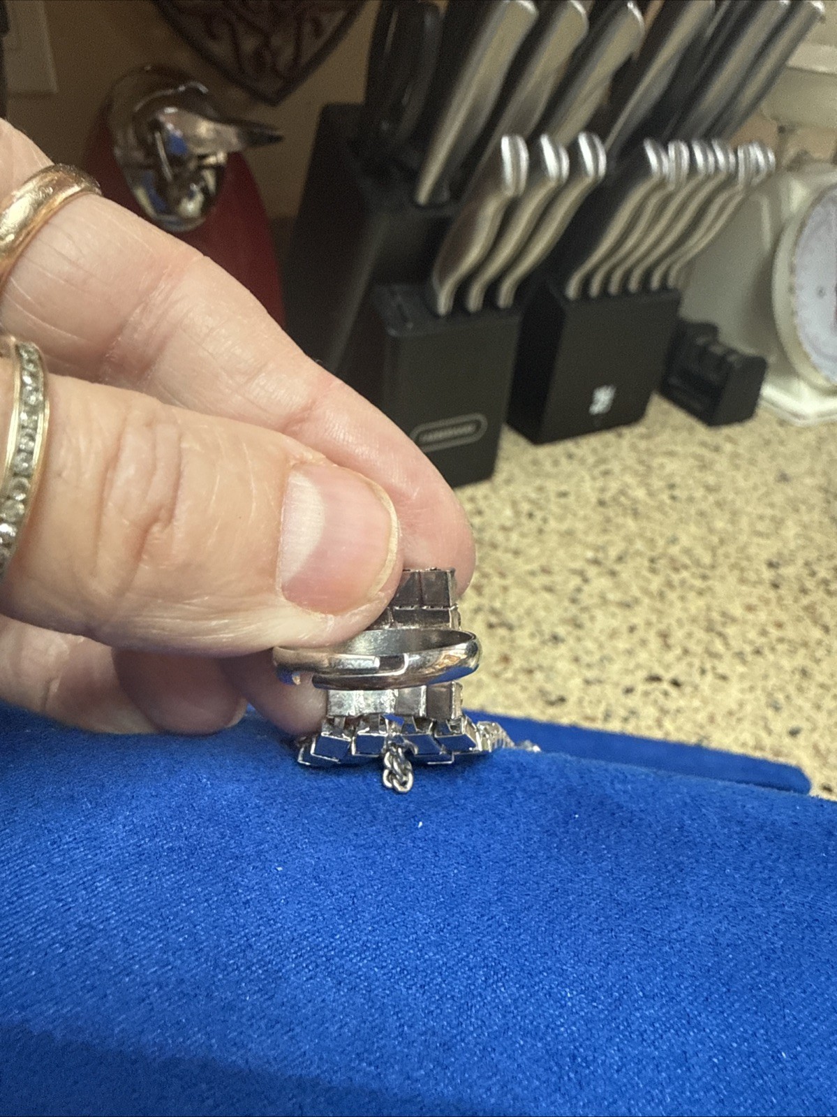 Rhinestone Vintage Ring With Attached Bracelet