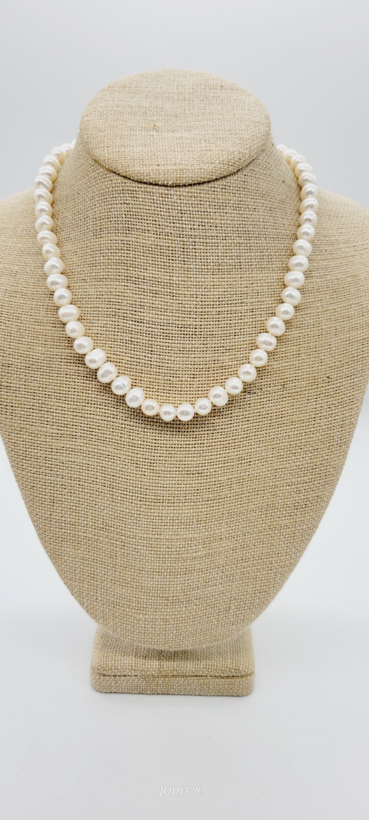 Faux Pearl Necklace 925 Sterling Silver tone Statement 17.5 in Vintage