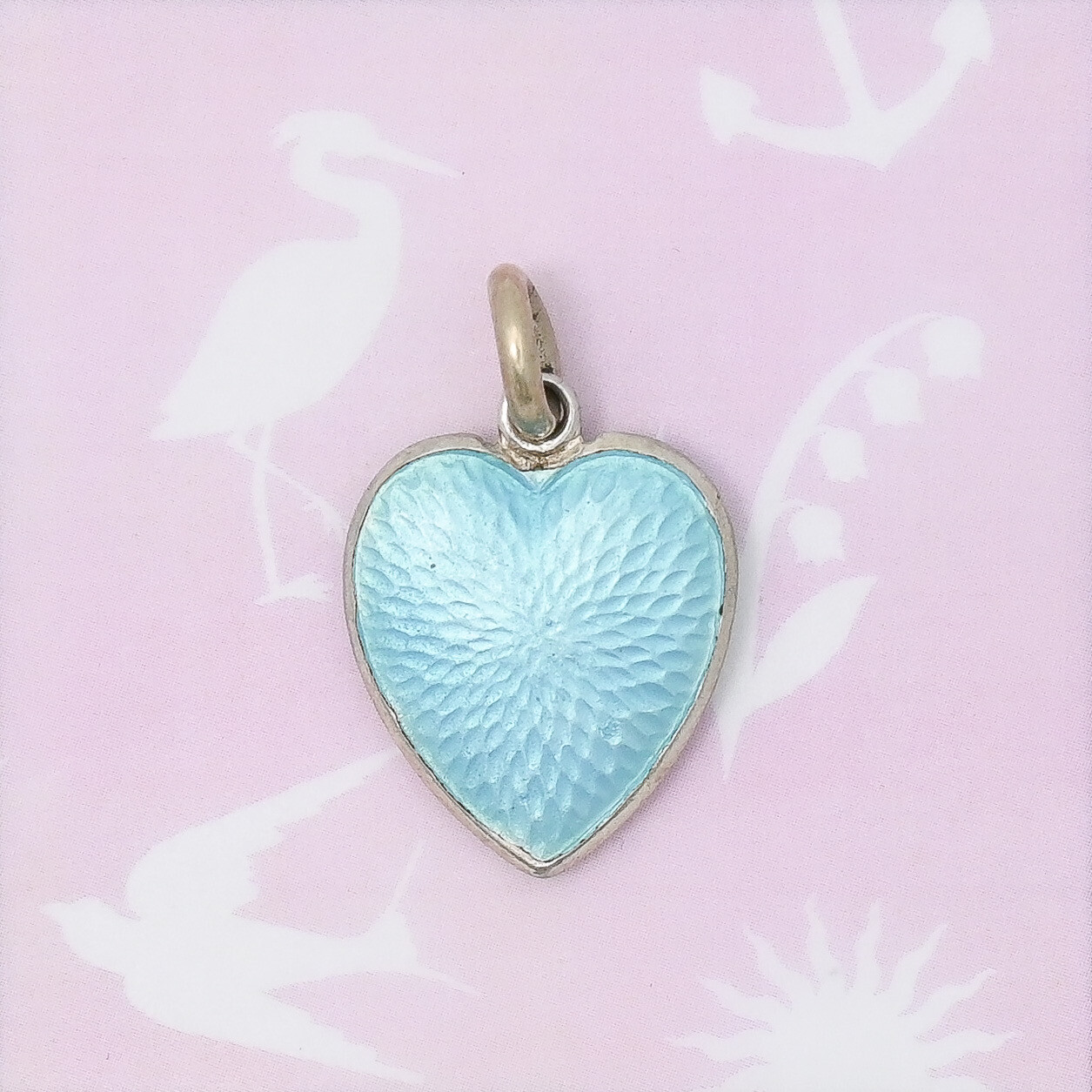 Antique Victorian HEART Guilloche Blue Enamel Sterling Silver Charm Pendant