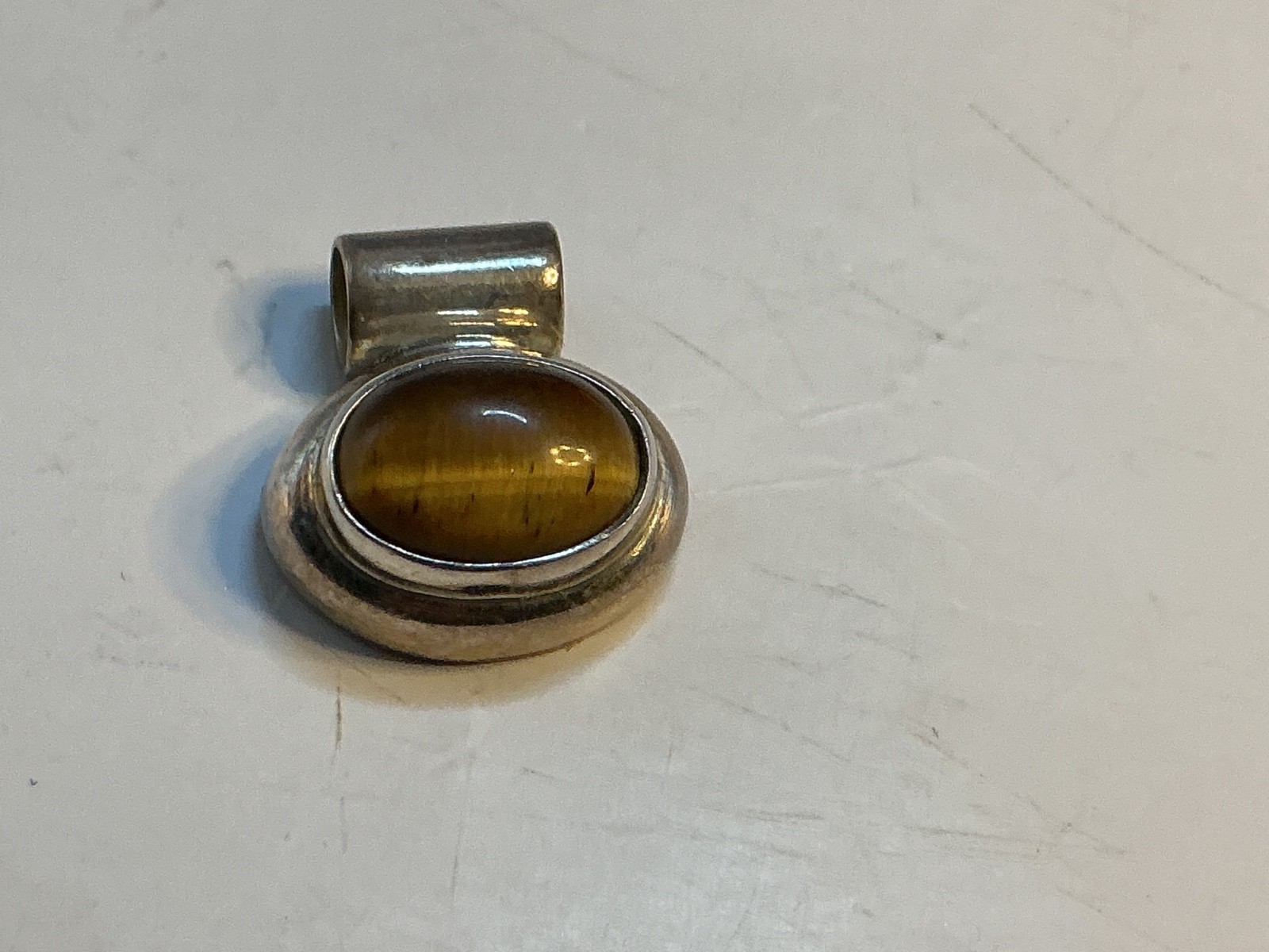Vintage ATI Mexico Sterling Silver Tigers EYE Cabochon Pendant only