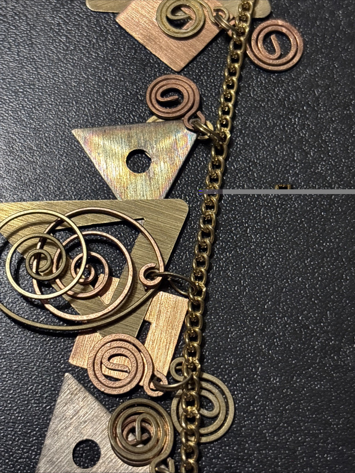 Artist Mixed Metal Brutalist Modernist Geometric Statement Necklace Brass Copper