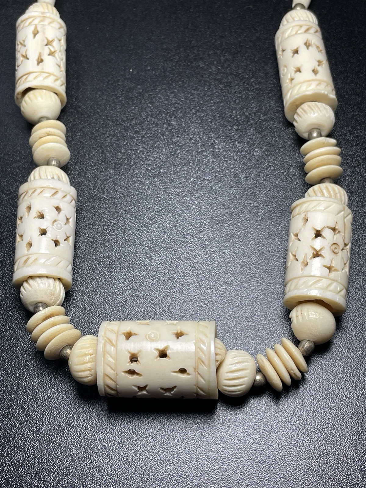 Vintage Faux Bone Bead Necklace – Tribal Ethnic Statement Jewelry