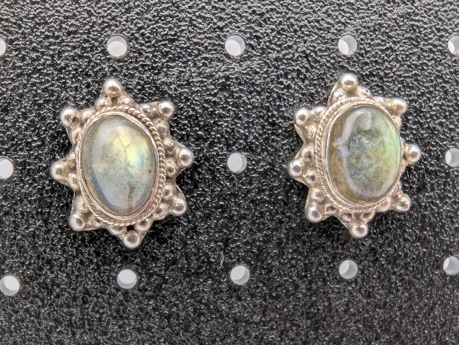 925 STERLING SILVER With LABRADORITE STONE POST / STUD EARRINGS. 17.5mm Long