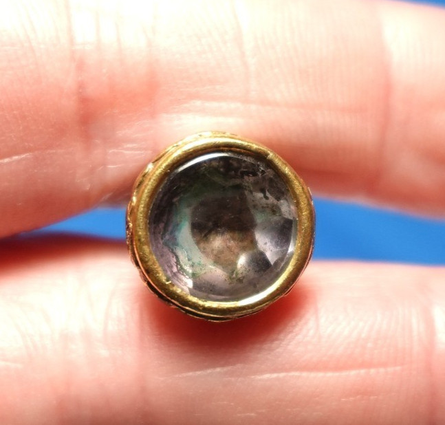 GOLD FILLED CLEAR GLASS CHARM FOB PENDANT VICTORIAN 3.1 GRAMS J-654