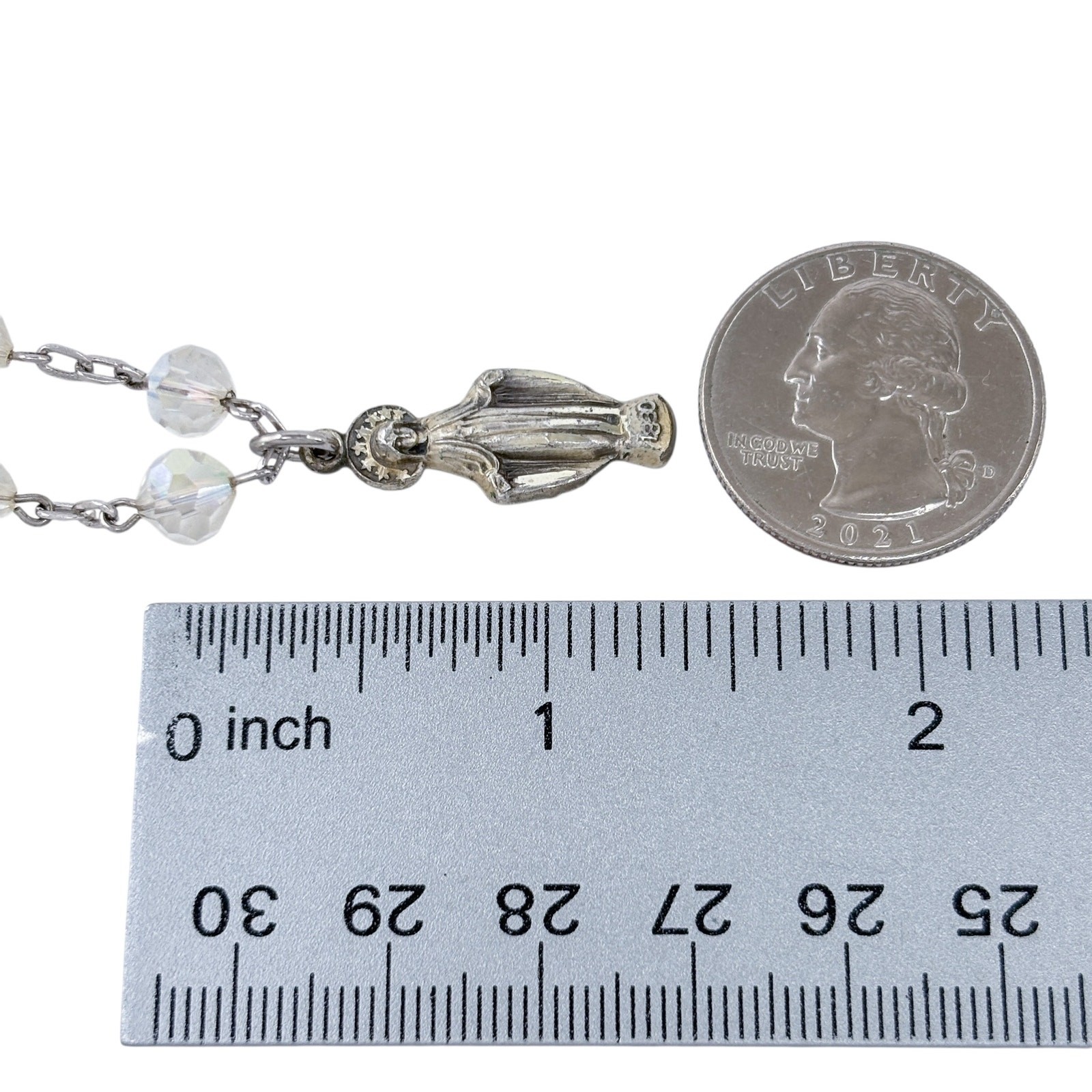 Vintage Sterling Silver 925 Crystal Rosary Necklace 17″