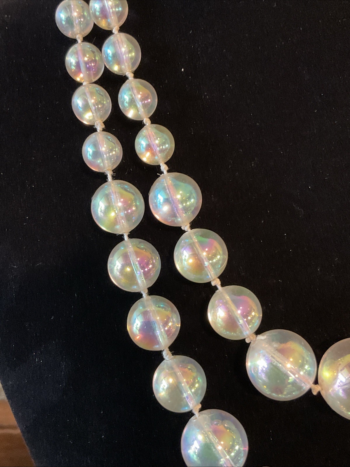 Vintage 18” Clear Iridescent Beaded Necklace Graduated Round Double Strands