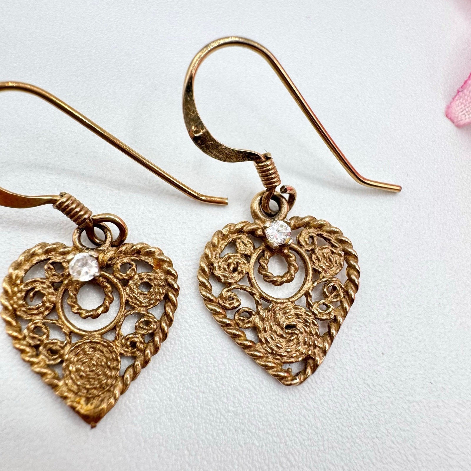 Vintage Cannetille Heart Earrings Delicate Dainty Feminine Romantic For Gifting