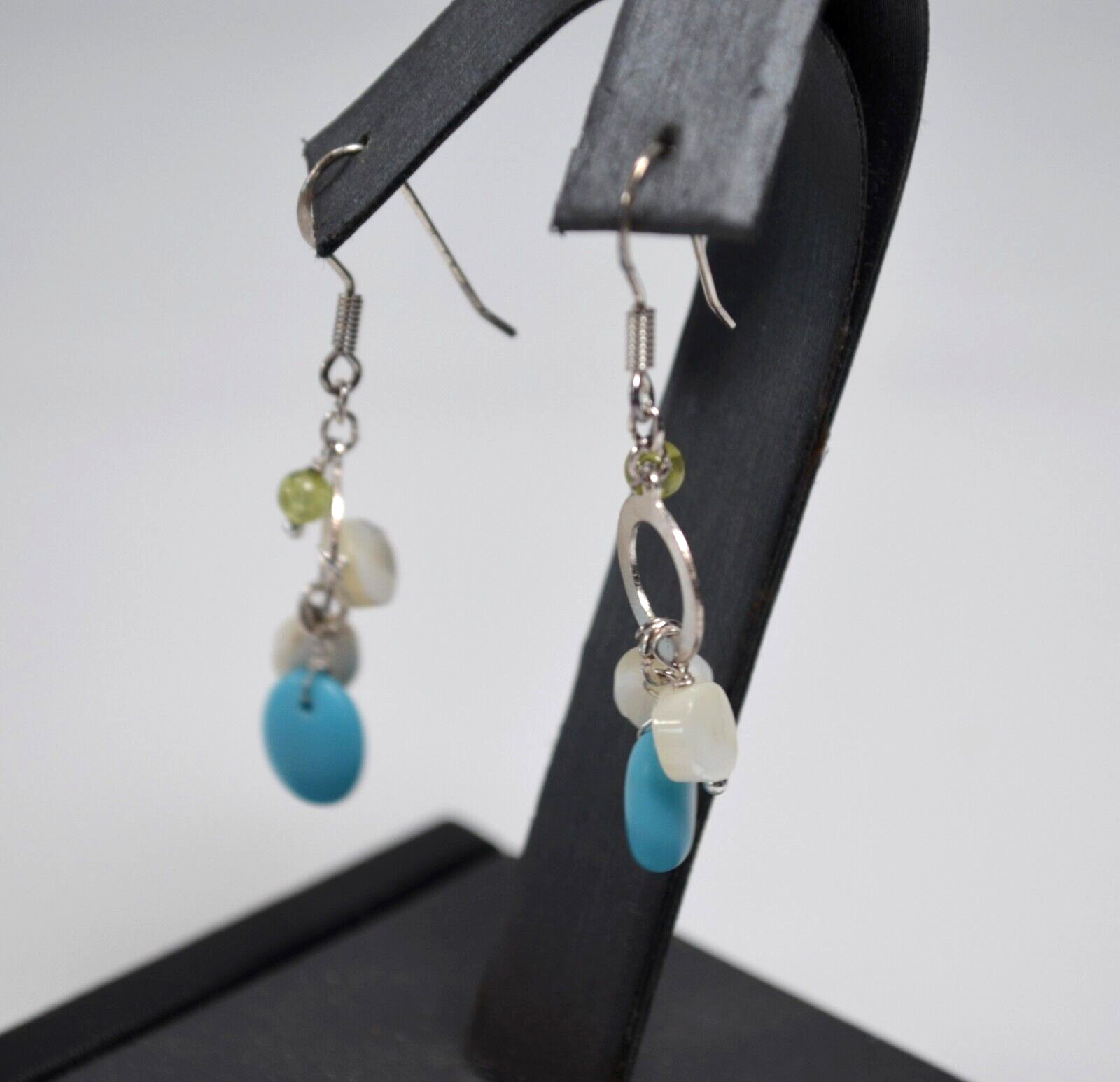 Silver Tone 925 Hook Dangle Pierced Earrings 1.78″